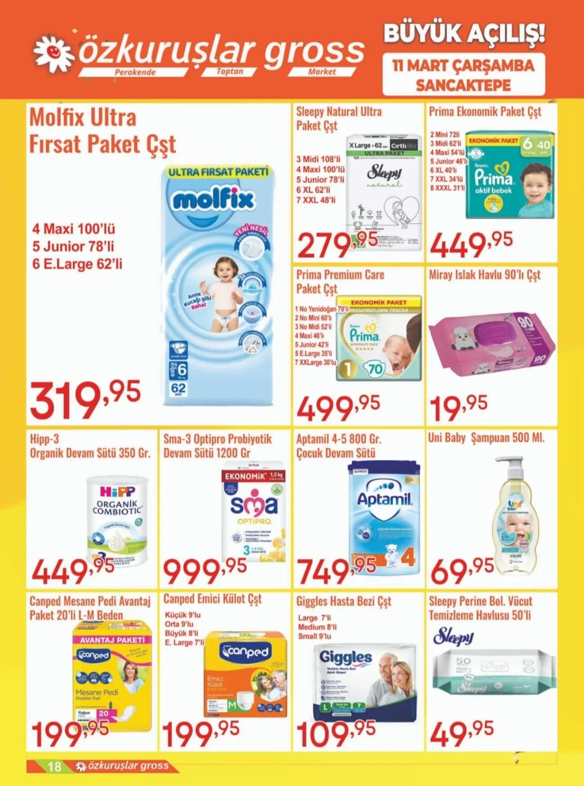 Özkuruşlar Özkuruşlar Gıda 11 Mart 2026 Aktüel Kataloğu sayfa 18: Prima Premium Care Paket Çşt, Aptamil 4-5 800 Gr Çocuk Devam Sütü