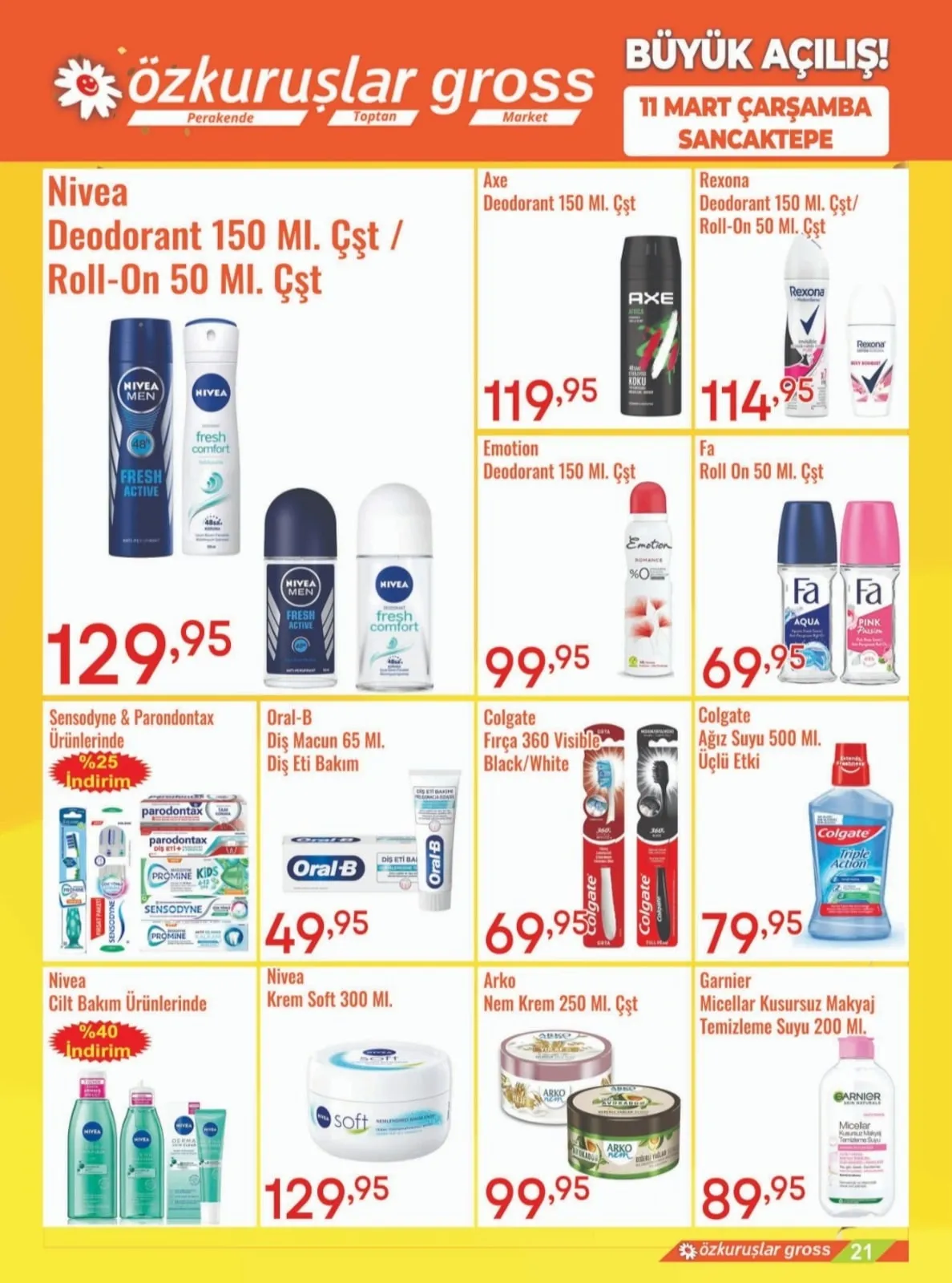 Özkuruşlar Özkuruşlar Gıda 11 Mart 2026 Aktüel Kataloğu sayfa 21: Colgate Fırça 360 Visible Black/White, Fa Roll On 50 Ml. Çşt