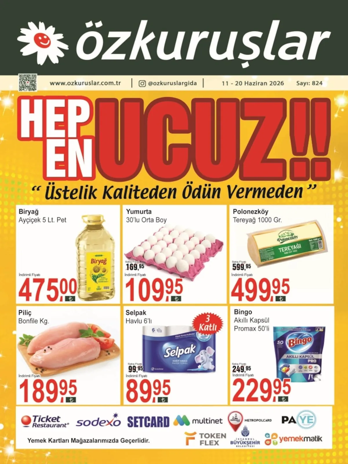 Özkuruşlar Özkuruşlar Gıda 11 Haziran 2026 Aktüel Kataloğu sayfa 1: Pilic Bonfile Kg., Yumurta 30'Lu Orta Boy