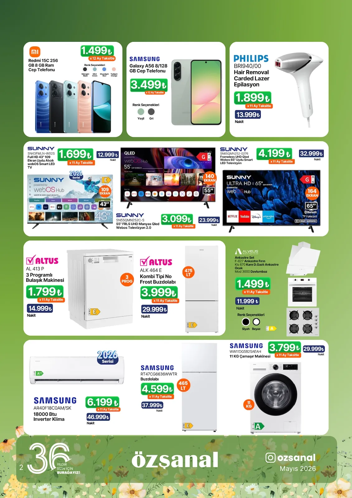 Ozsanal Özşanal 1 Mayıs 2026 Aktüel Kataloğu sayfa 2: Philips Bri940/00 Hair Removal Carded Lazer Epilasyon, Sunny Sn55Qmn252-S 55" Frls Uhd Manyas Qled Webos Televizyon