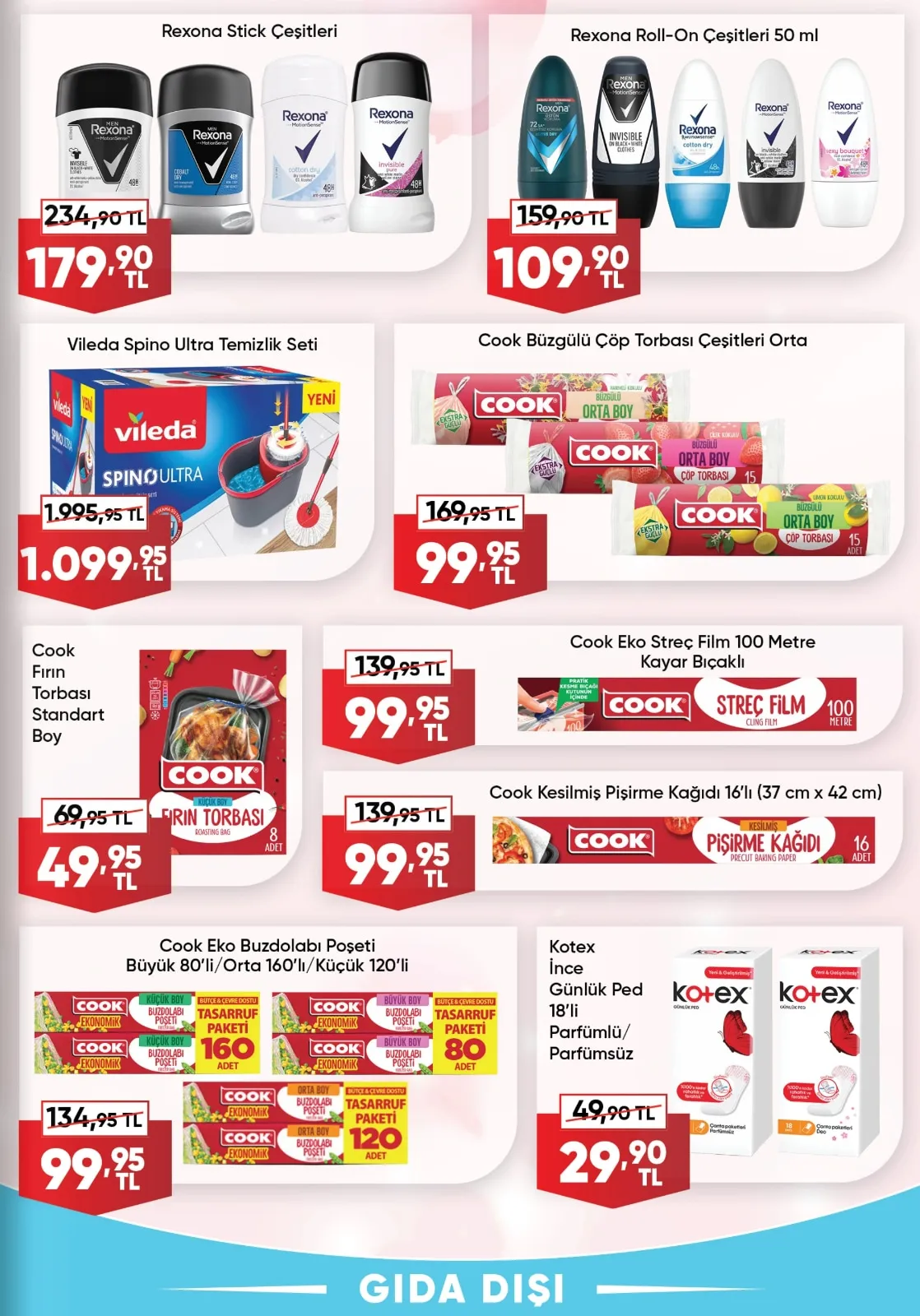 Üçler Üçler Market 9 Mart 2026 Aktüel Kataloğu sayfa 28: Cook Büzgülü Çöp Torbası Çeşitleri Orta, Vileda Spino Ultra Temizlik Seti