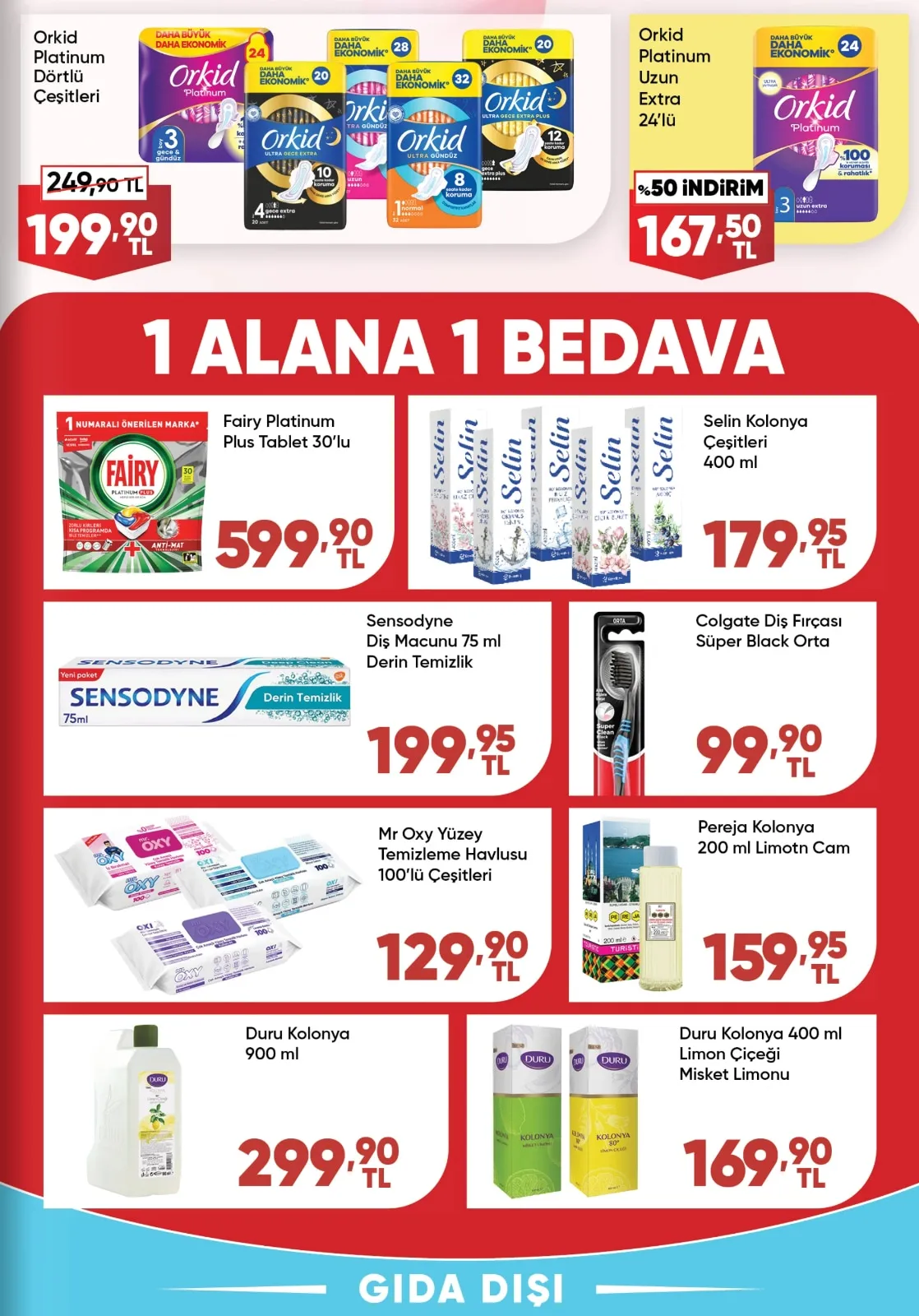 Üçler Üçler Market 9 Mart 2026 Aktüel Kataloğu sayfa 29: Mr Oxy Yüzey Temizleme Havlusu 100'Lü Çeşitleri, Fairy Platinum Plus Tablet 30'Lu