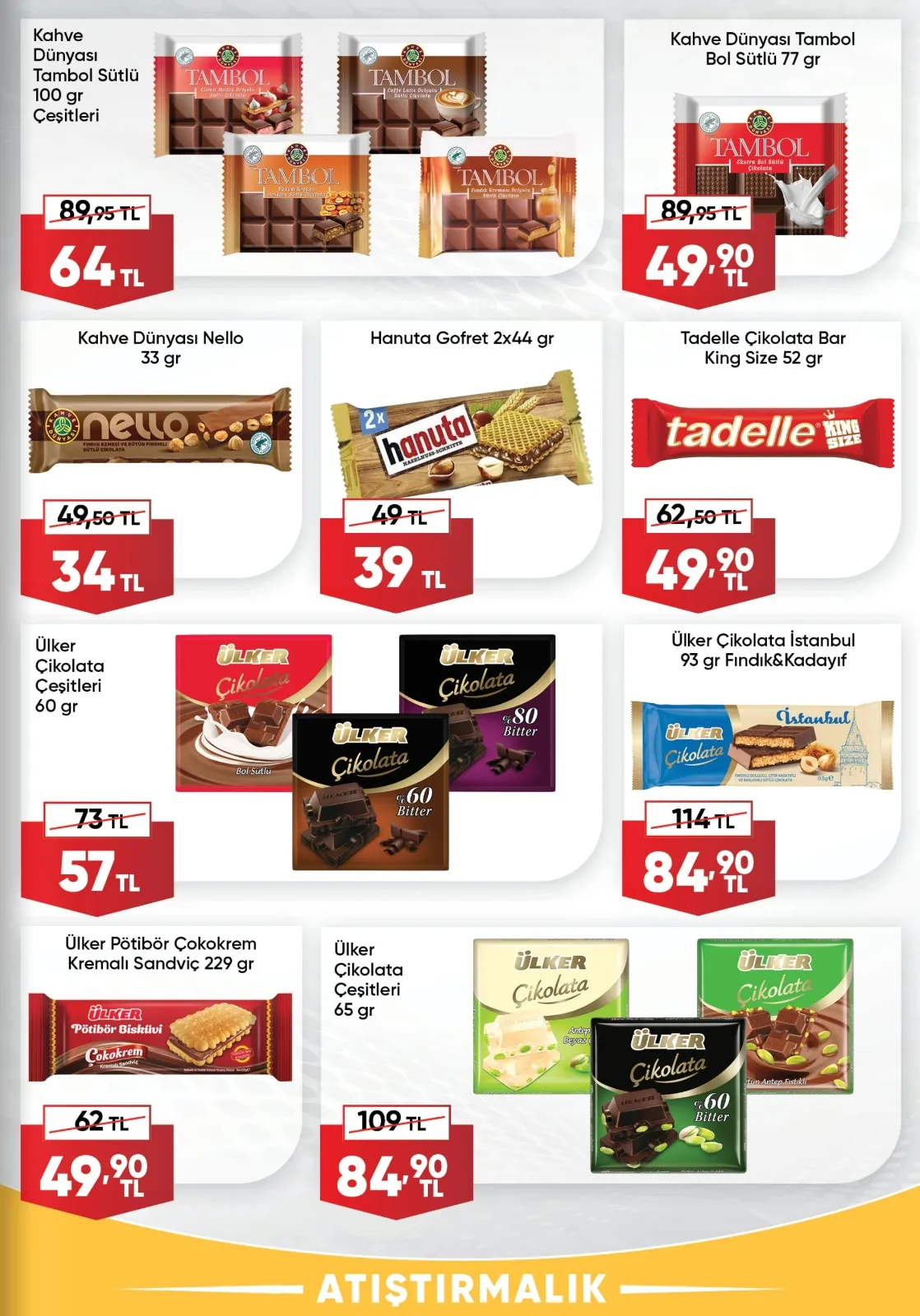Üçler Üçler Market 9 Mart 2026 Aktüel Kataloğu sayfa 4: Ülker Pötibör Çokokrem Kremalı Sandviç 229 Gr, Ülker Çikolata Çeşitleri 65 Gr