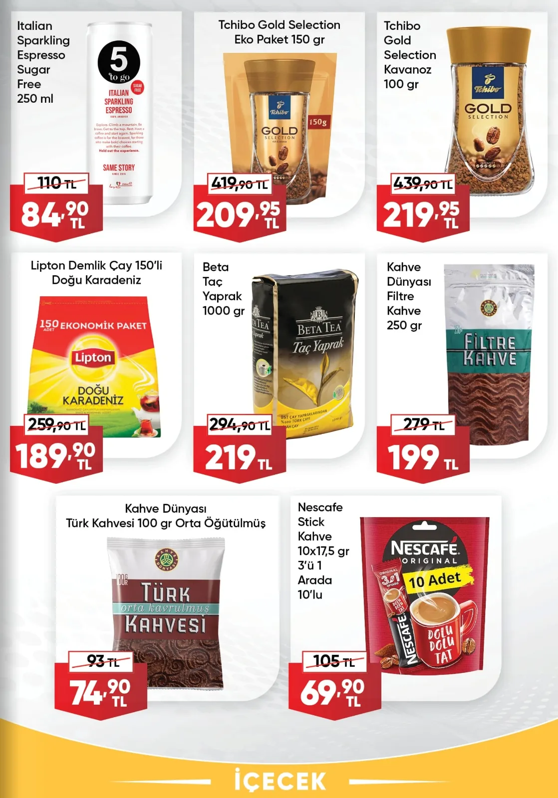 Üçler Üçler Market 9 Mart 2026 Aktüel Kataloğu sayfa 8: Tchibo Gold Selection Kavanoz 100 Gr, Kahve Dünyası Türk Kahvesi 100 Gr Orta Öğütülmüş