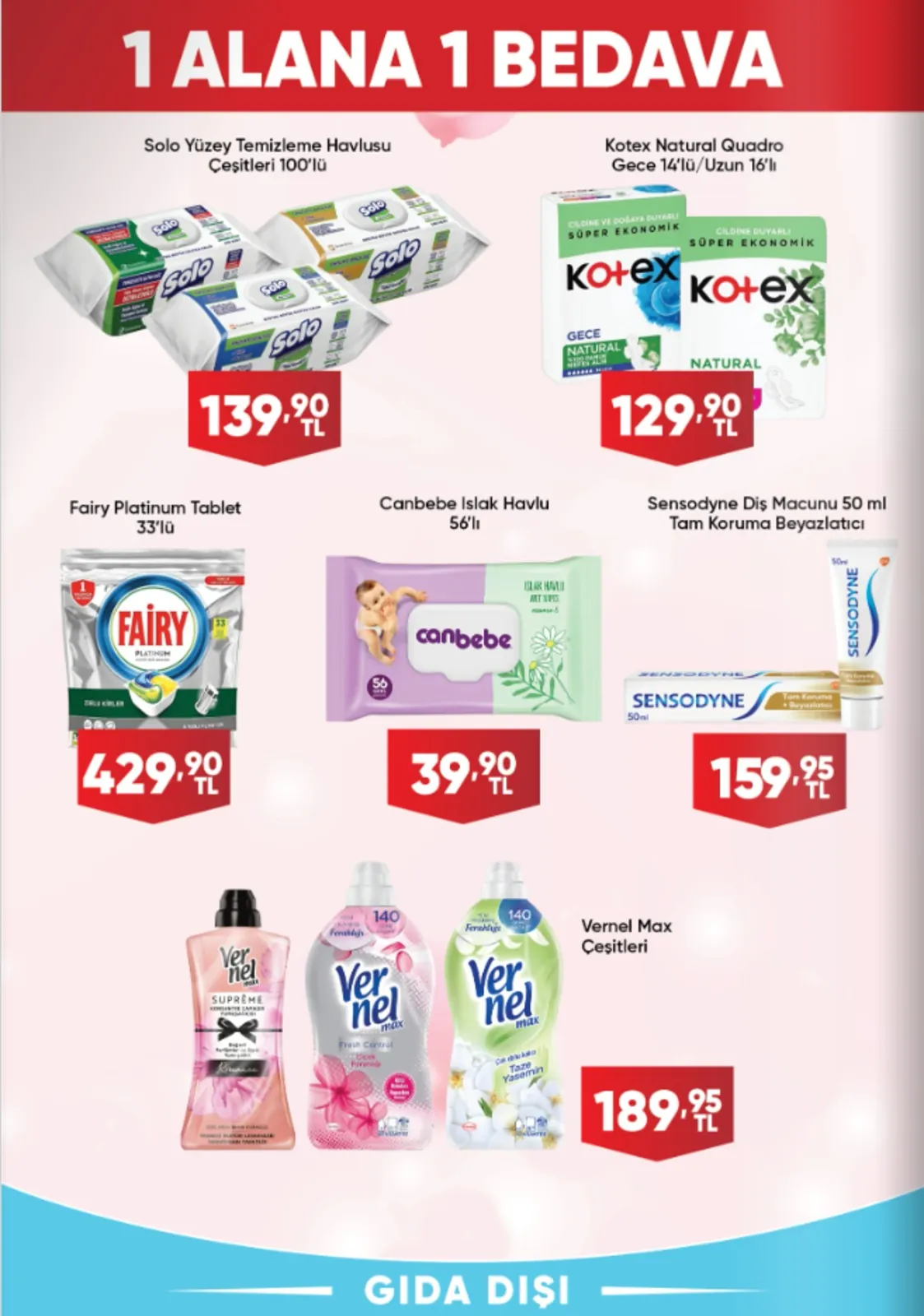 Üçler Üçler Market 20 Nisan 2026 Aktüel Kataloğu sayfa 14: Solo Yüzey Temizleme Havlusu Çeşitleri 100'Lü, Vernel Max Çeşitleri