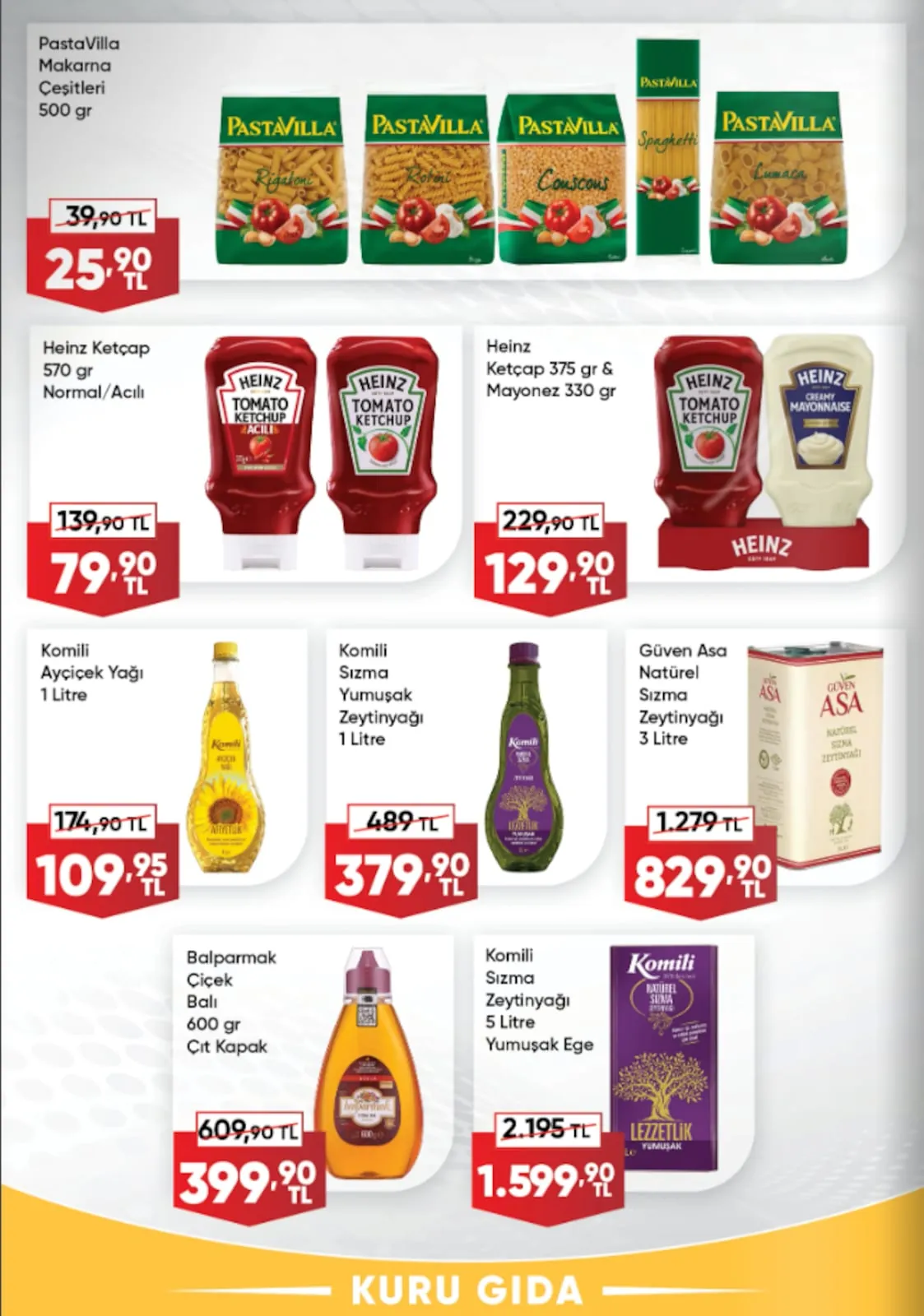 Üçler Üçler Market 20 Nisan 2026 Aktüel Kataloğu sayfa 4: Komili Sızma Yumuşak Zeytinyağı 1 Litre, Heinz Ketçap 375 Gr & Mayonez 330 Gr