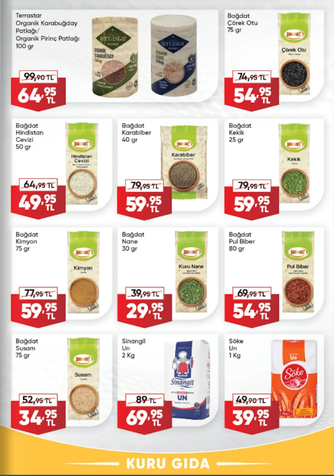Üçler Üçler Market 11 Mayıs 2026 Aktüel Kataloğu sayfa 13: Söke Un 1 Kg, Bağdat Kimyon 75 Gr