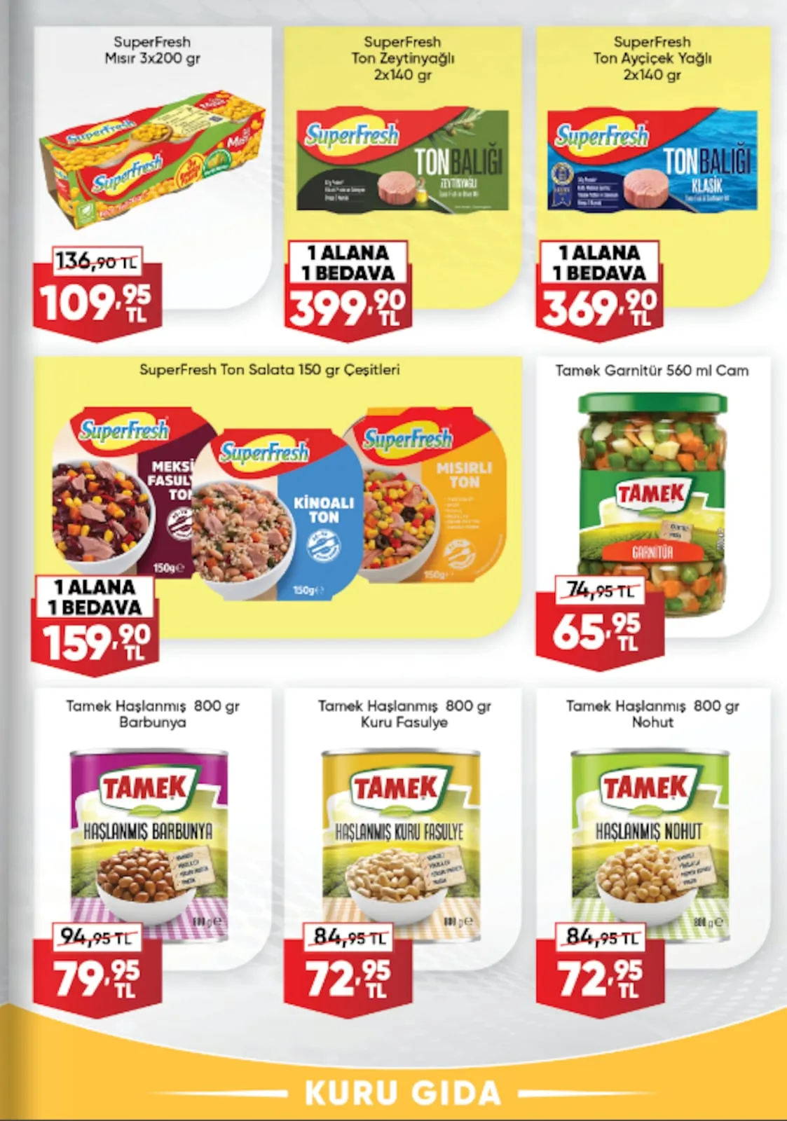 Üçler Üçler Market 11 Mayıs 2026 Aktüel Kataloğu sayfa 15: Tamek Haşlanmış Barbunya 800 G, Tamek Haşlanmış Nohut 800 G