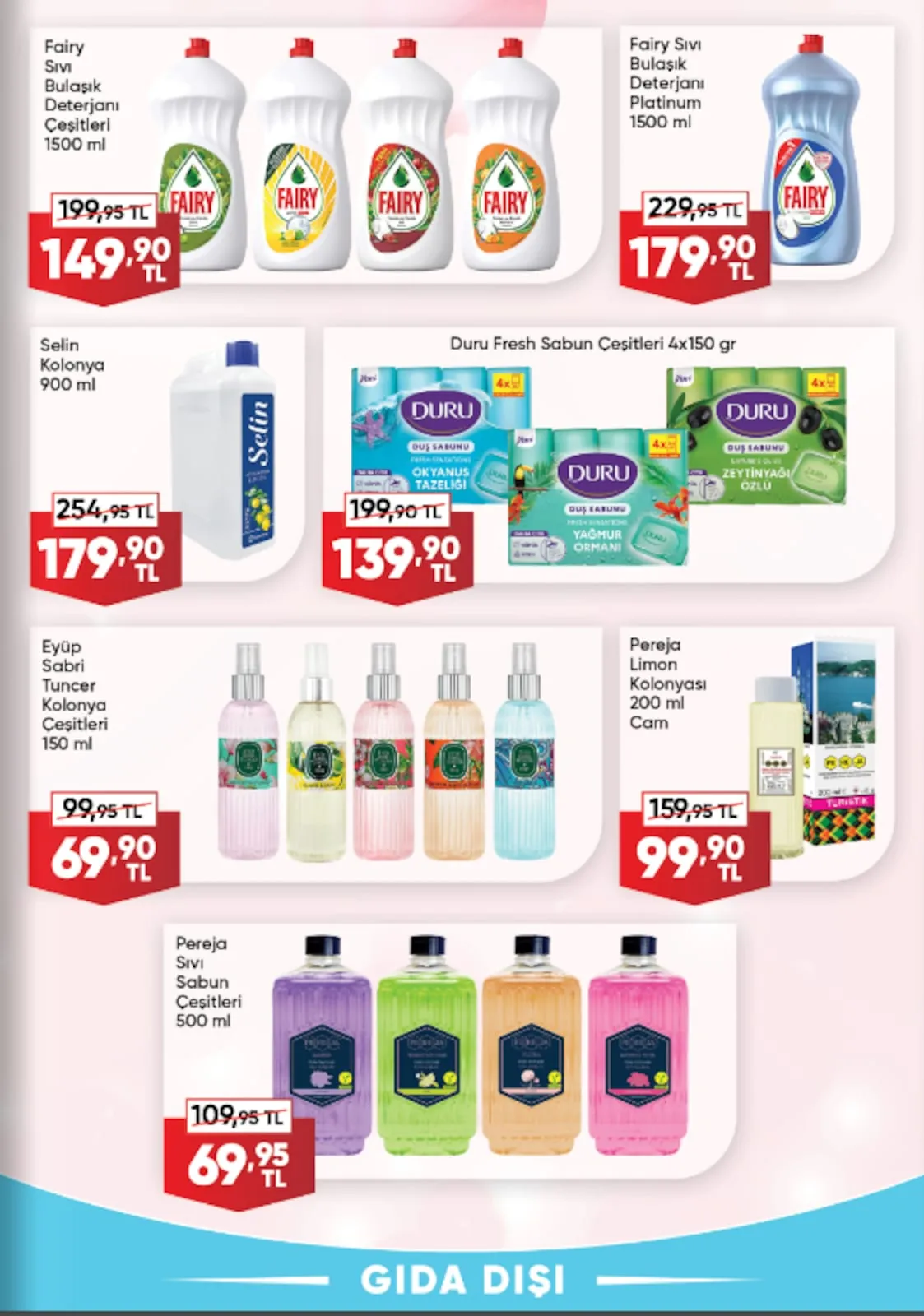 Üçler Üçler Market 11 Mayıs 2026 Aktüel Kataloğu sayfa 23: Pereja Limon Kolonyasi 200Ml Cam, Fairy Sivi Bulaşik Deterjani Platinum 1500Ml