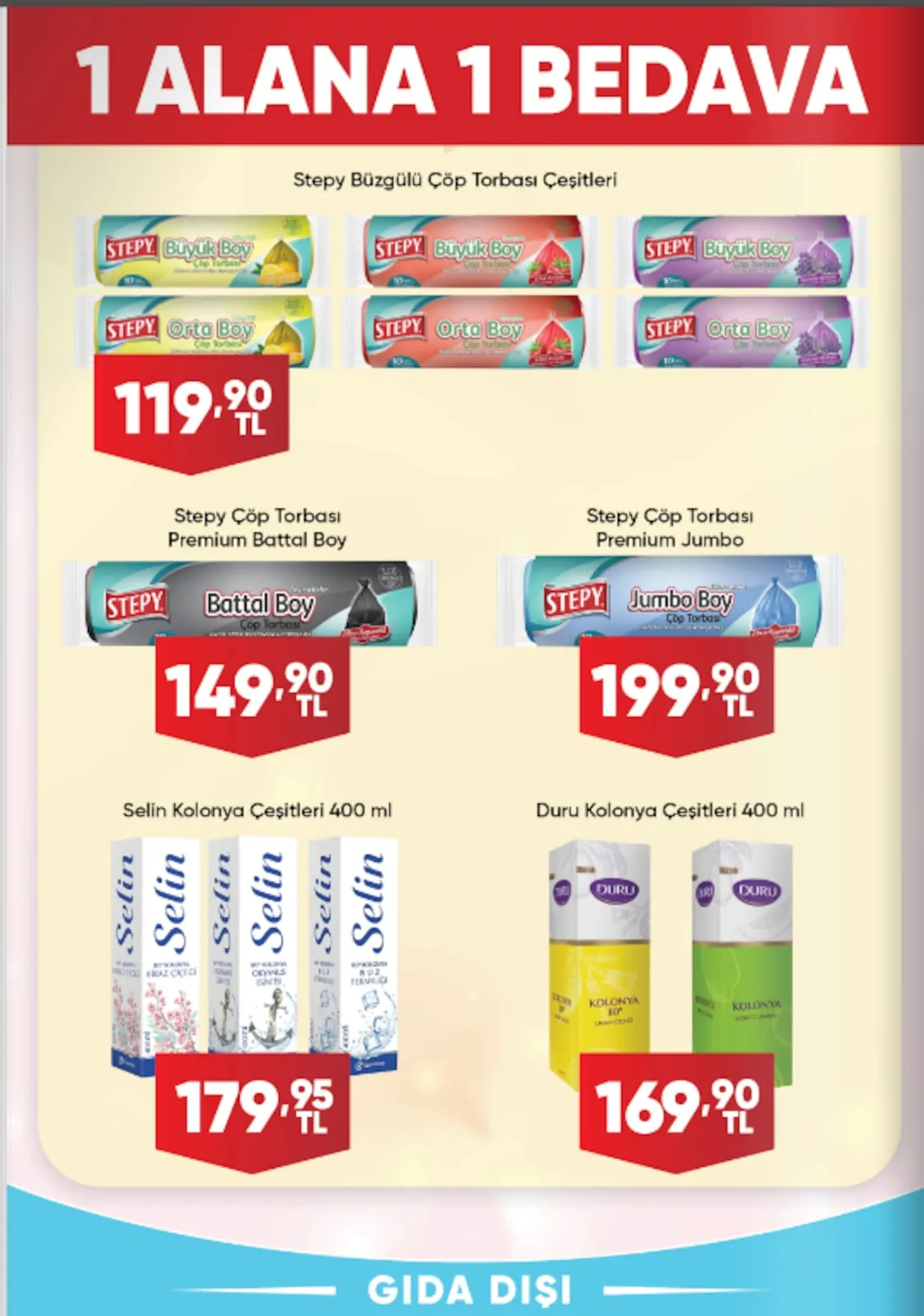 Üçler Üçler Market 11 Mayıs 2026 Aktüel Kataloğu sayfa 26: Stepy Çöp Torbası Premium Jumbo, Stepy Büzgülü Çöp Torbası Çeşitleri