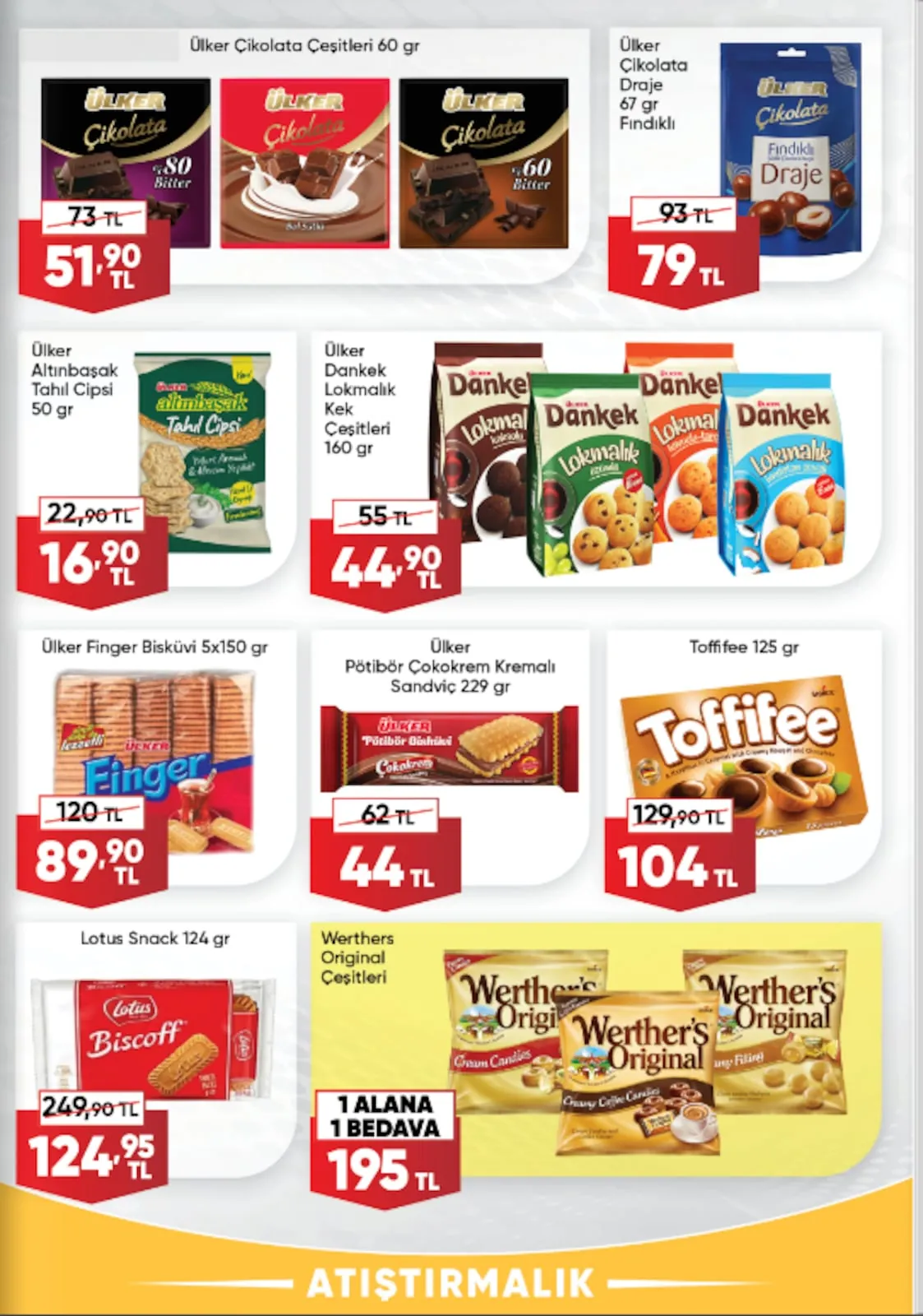 Üçler Üçler Market 11 Mayıs 2026 Aktüel Kataloğu sayfa 3: Ülker Altınbaşak Tahıl Cipsi 50Gr, Ülker Finger Bisküvi 5X150Gr