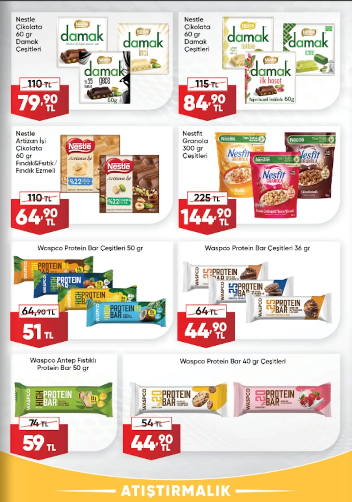 Üçler Üçler Market 11 Mayıs 2026 Aktüel Kataloğu sayfa 5: Nestle Damak Çikolata Çeşitleri 60G Damak, Nestle Nesfit Granola Çeşitleri 300G Granola