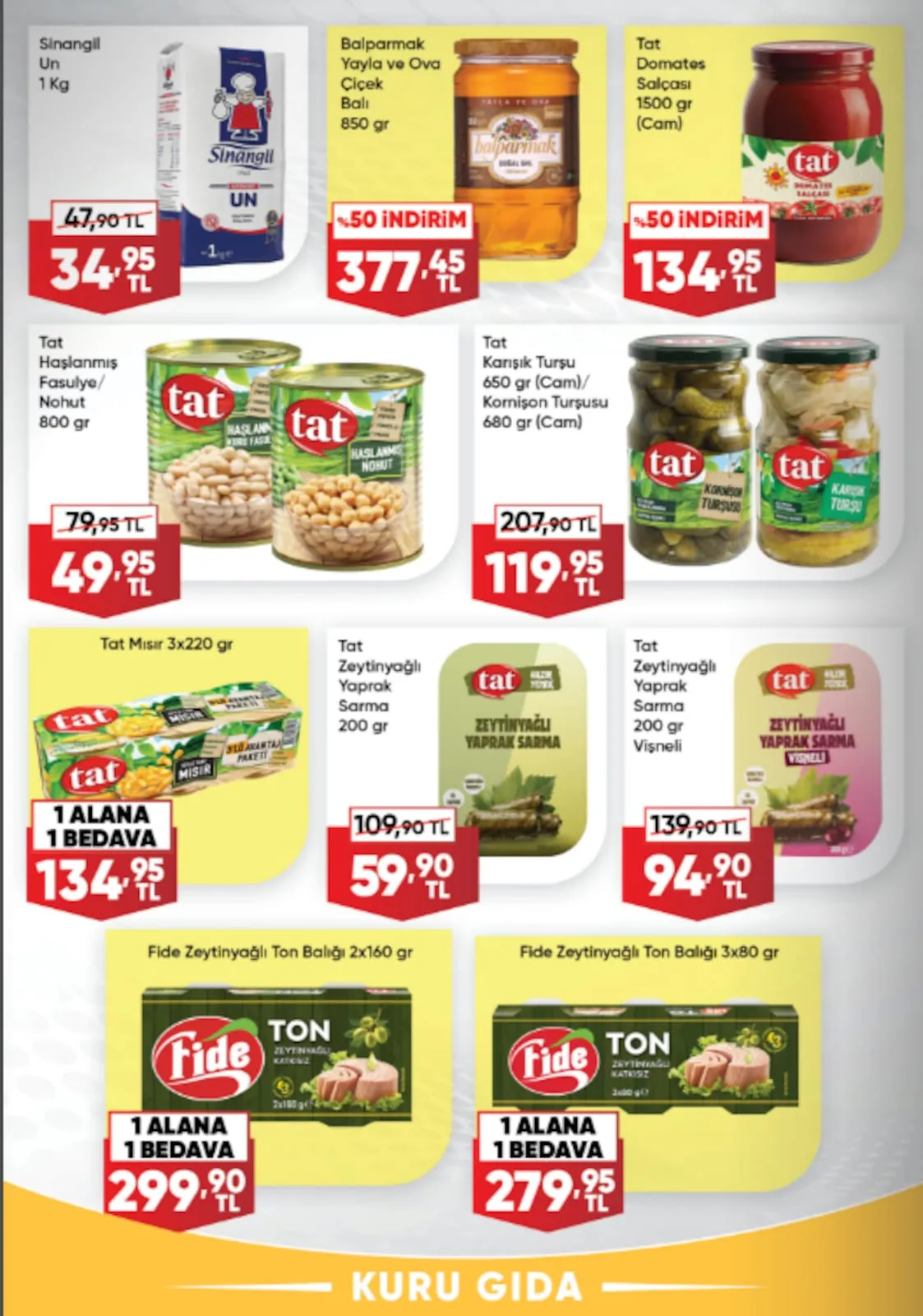 Üçler Üçler Market 8 Haziran 2026 Aktüel Kataloğu sayfa 4: Tat Karışık Turşu 650 Gr / Kornişon Turşu 680 Gr, Tat Zeytinyağlı Yaprak Sarma 200 Gr Vişneli