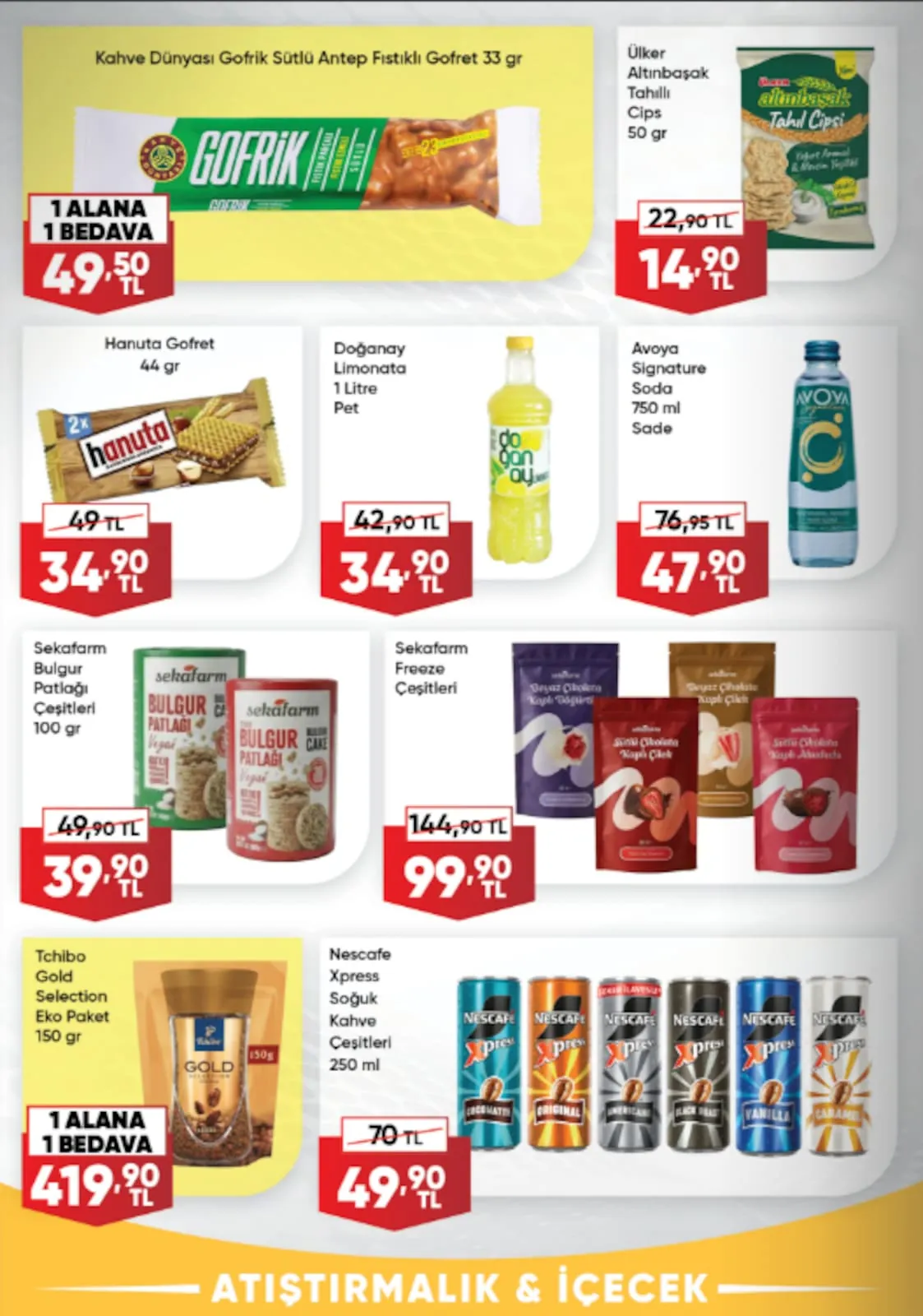 Üçler Üçler Market 8 Haziran 2026 Aktüel Kataloğu sayfa 6: Tchibo Gold Selection Eko Paket 150 Gr, Seka Farm Bulgur Patlağı Çeşitleri 100 Gr