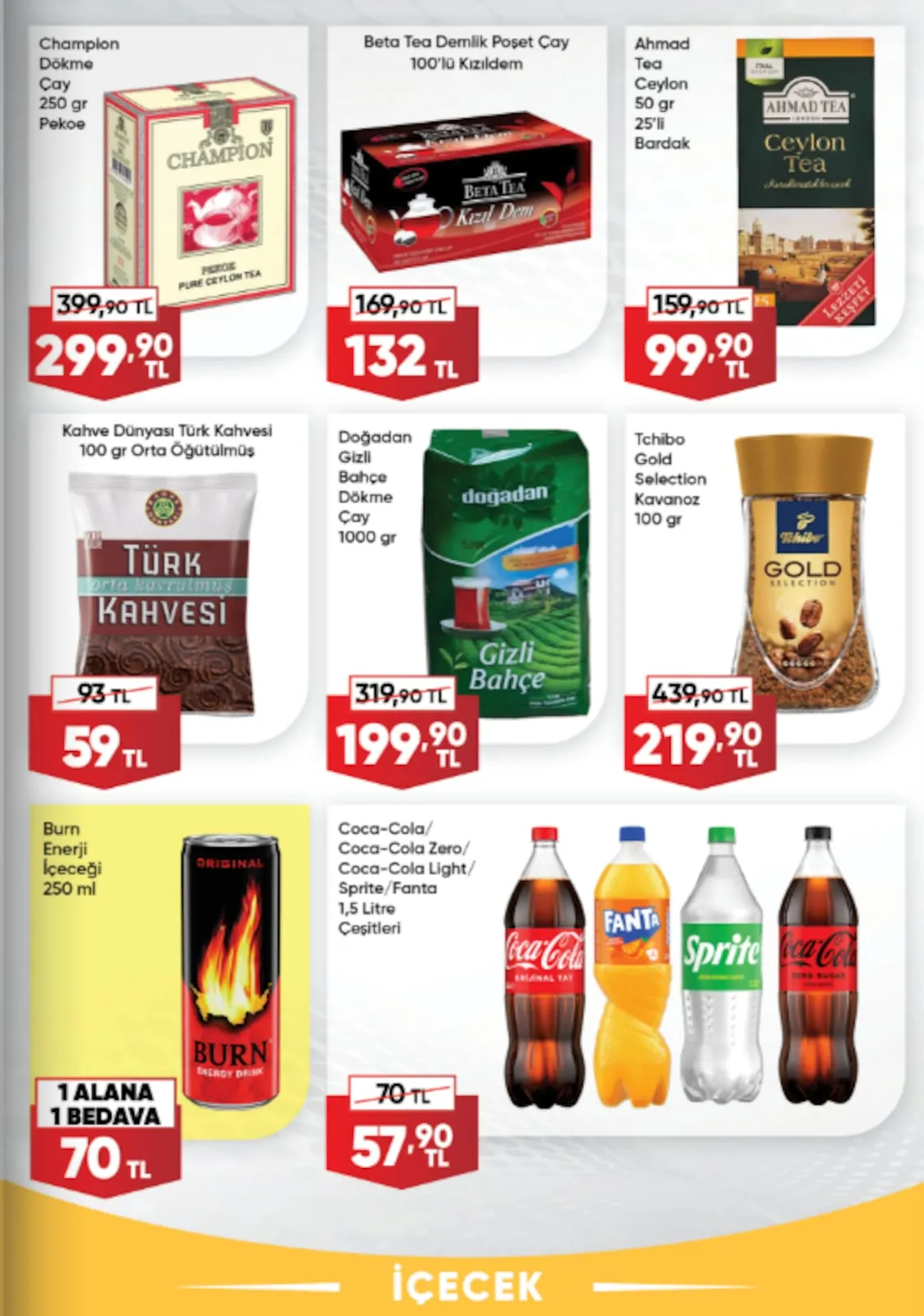 Üçler Üçler Market 8 Haziran 2026 Aktüel Kataloğu sayfa 7: Champion Dökme Çay 250 Gr Pekoe, Tchibo Gold Selection Kavanoz 100 Gr