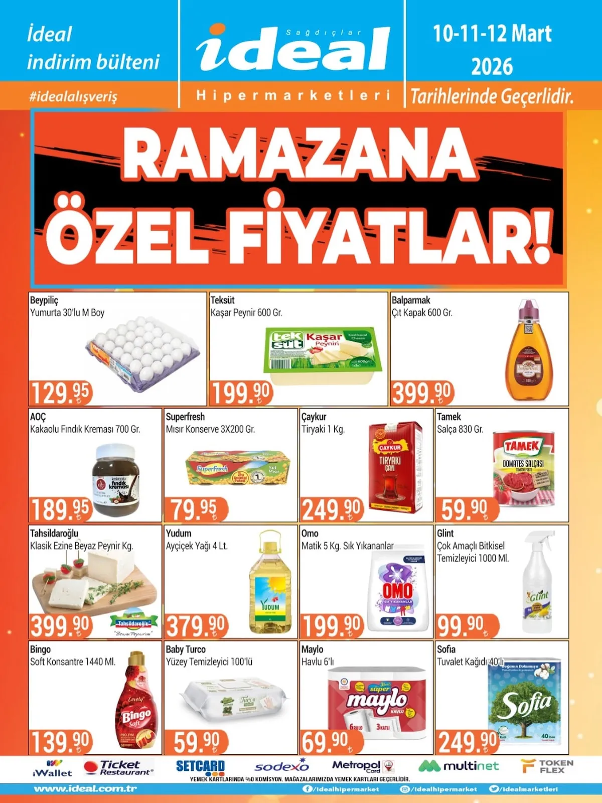 İdeal İdeal Market 10 Mart 2026 Aktüel Kataloğu sayfa 1: Yudum Ayçiçek Yağı 4 Lt., Baby Turco Yüzey Temizleyici 100'Lü