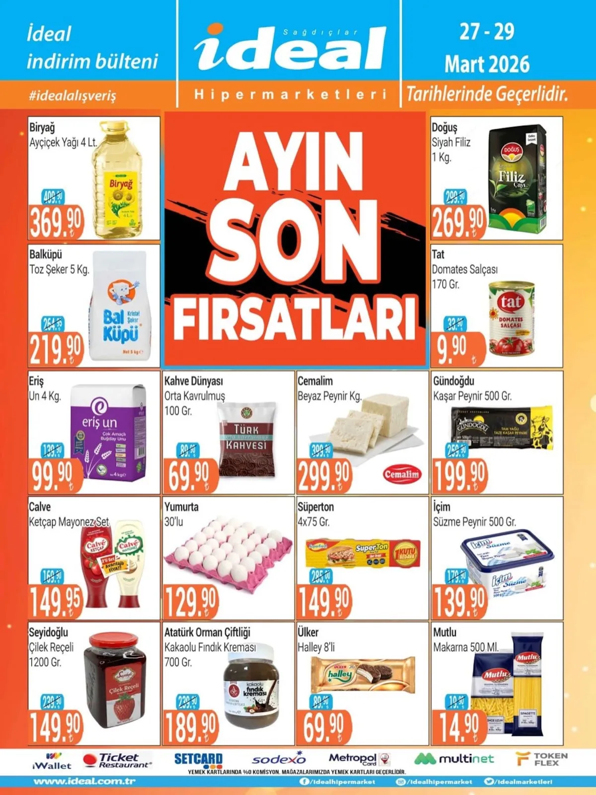 İdeal İdeal Market 27 Mart 2026 Aktüel Kataloğu sayfa 1: Yumurta 30'Lu, Ülker Halley 8'Li