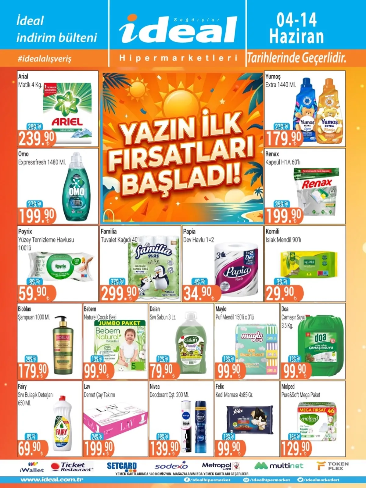 İdeal İdeal Market 4 Haziran 2026 Aktüel Kataloğu sayfa 2: Familia Plus Natural Tuvalet Kağıdı 40'Lı, Bebem Naturel Çocuk Bezi Jumbo Paket 5 Beden