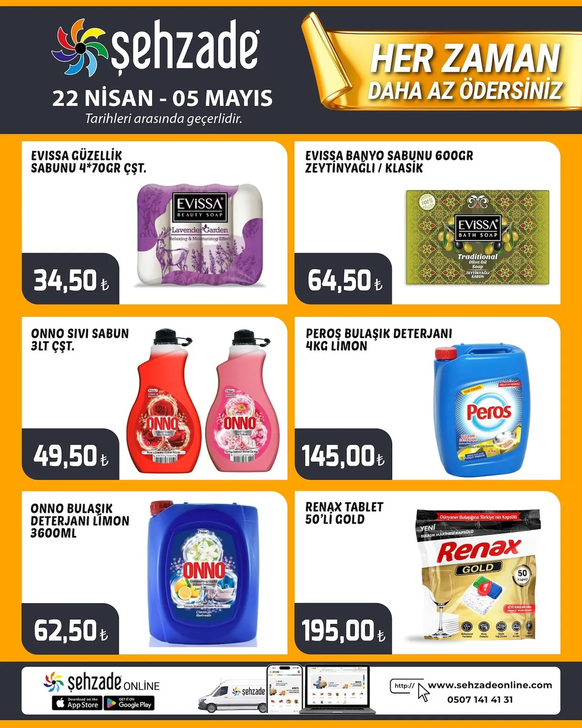 Şehzade Şehzade Market 22 Nisan 2026 Aktüel Kataloğu sayfa 7: Onno Sıvı Sabun 3Lt