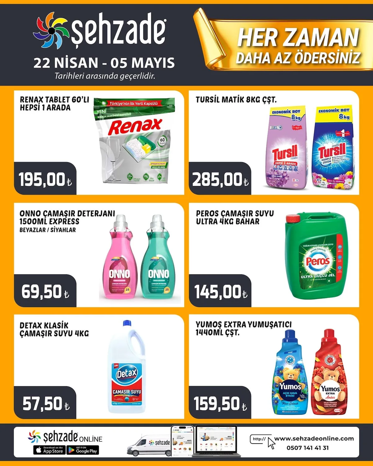 Şehzade Şehzade Market 22 Nisan 2026 Aktüel Kataloğu sayfa 8: Onno Çamaşır Deterjanı 1500Ml Express Beyazlar / Siyahlar