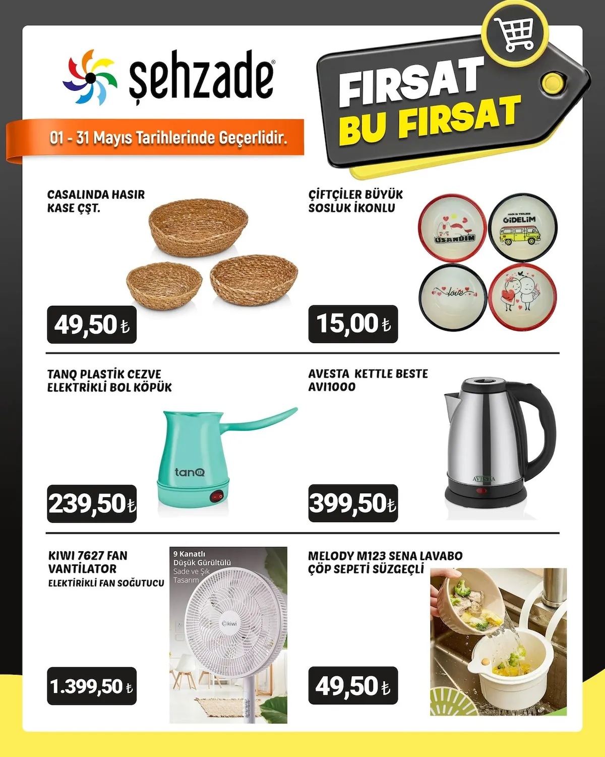 Şehzade Şehzade Market 1 Mayıs 2026 Aktüel Kataloğu sayfa 3: Tanq Plastik Cezve Elektrikli Bol Köpük, Avesta Kettle Beste Avi1000