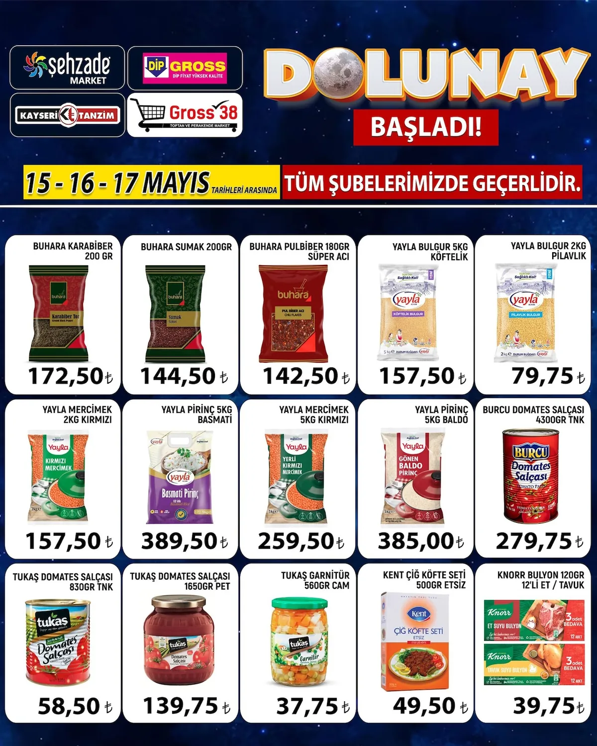Şehzade Şehzade Market 15 Mayıs 2026 Aktüel Kataloğu sayfa 1: Knorr Et Suyu Bulyon 12 Adet, Yayla Gönen Baldo Pirinç 5Kg