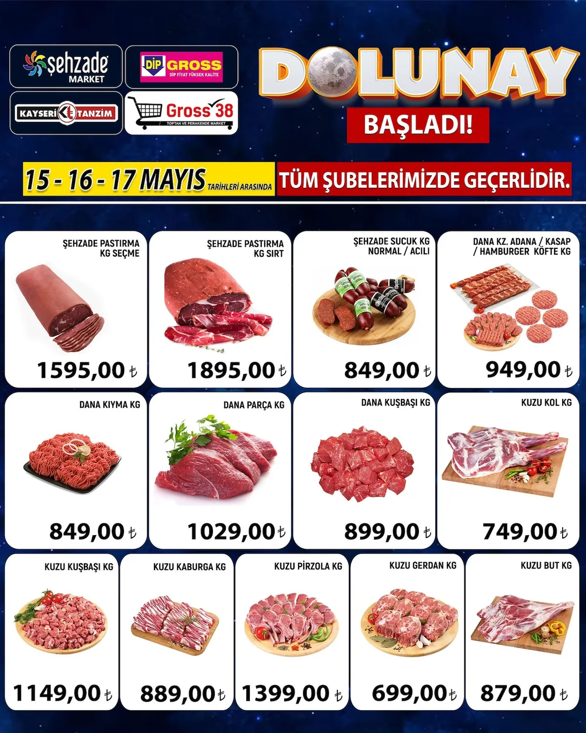 Şehzade Şehzade Market 15 Mayıs 2026 Aktüel Kataloğu sayfa 8: Dana Kz. Adana / Kasap / Hamburger Köfte Kg, Dana Kuşbaşı Kg
