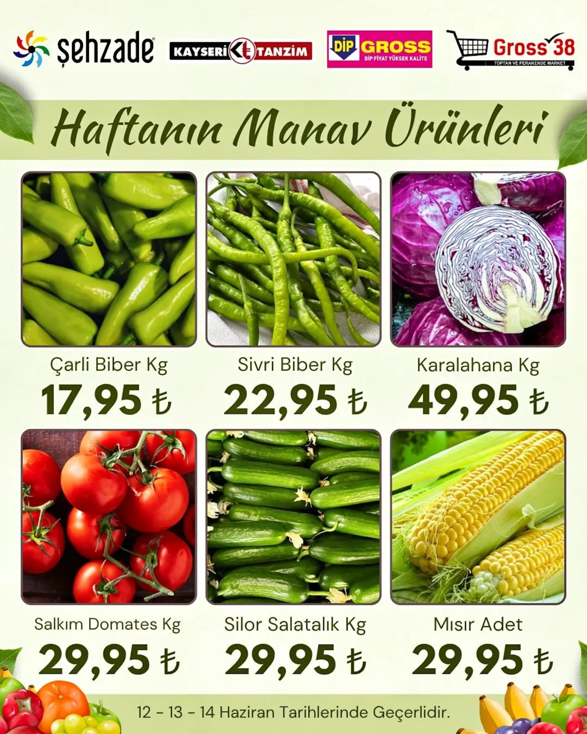 Şehzade Şehzade Market 12 Haziran 2026 Aktüel Kataloğu sayfa 1: Mısır Adet, Karalahana Kg