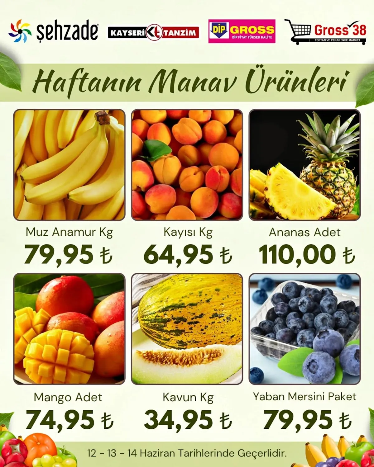 Şehzade Şehzade Market 12 Haziran 2026 Aktüel Kataloğu sayfa 2: Ananas Adet, Kayısı Kg