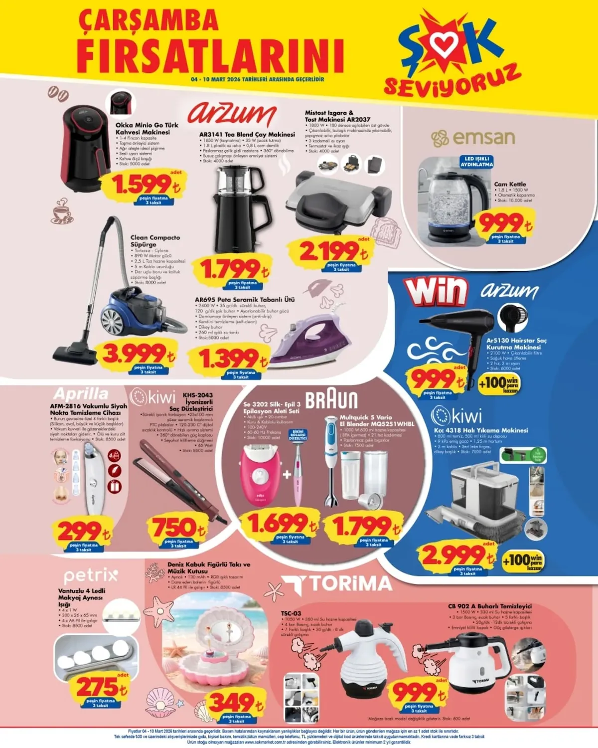 ŞOK Şok 4 Mart 2026 Aktüel Kataloğu sayfa 4: Emsan Cam Kettle, Okka Minio Go Türk Kahvesi Makinesi