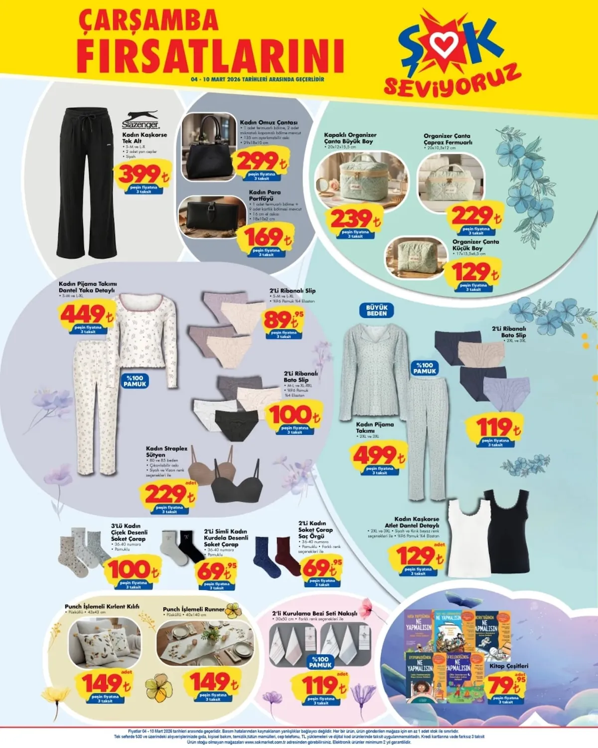 ŞOK Şok 4 Mart 2026 Aktüel Kataloğu sayfa 7: 2'Li Simli Kadın Kurdela Desenli Soket Çorap, 2'Li Ribanalı Slip