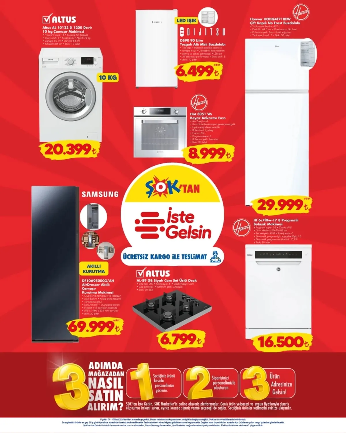 ŞOK Şok 4 Mart 2026 Aktüel Kataloğu sayfa 8: Vestel Cmh 10710 Çamaşır Makinesi 10 Kg, Hoover Hd 457 W/1-S Bulaşık Makinesi