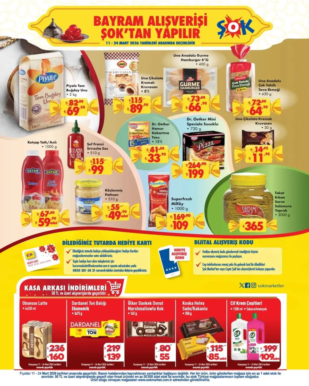 ŞOK Şok 11 Mart 2026 Aktüel Kataloğu sayfa 1: Uno Çikolata Kremalı Kruvasan 8'Li, Dr. Oetker Mini Speciale Sucuklu 720 G