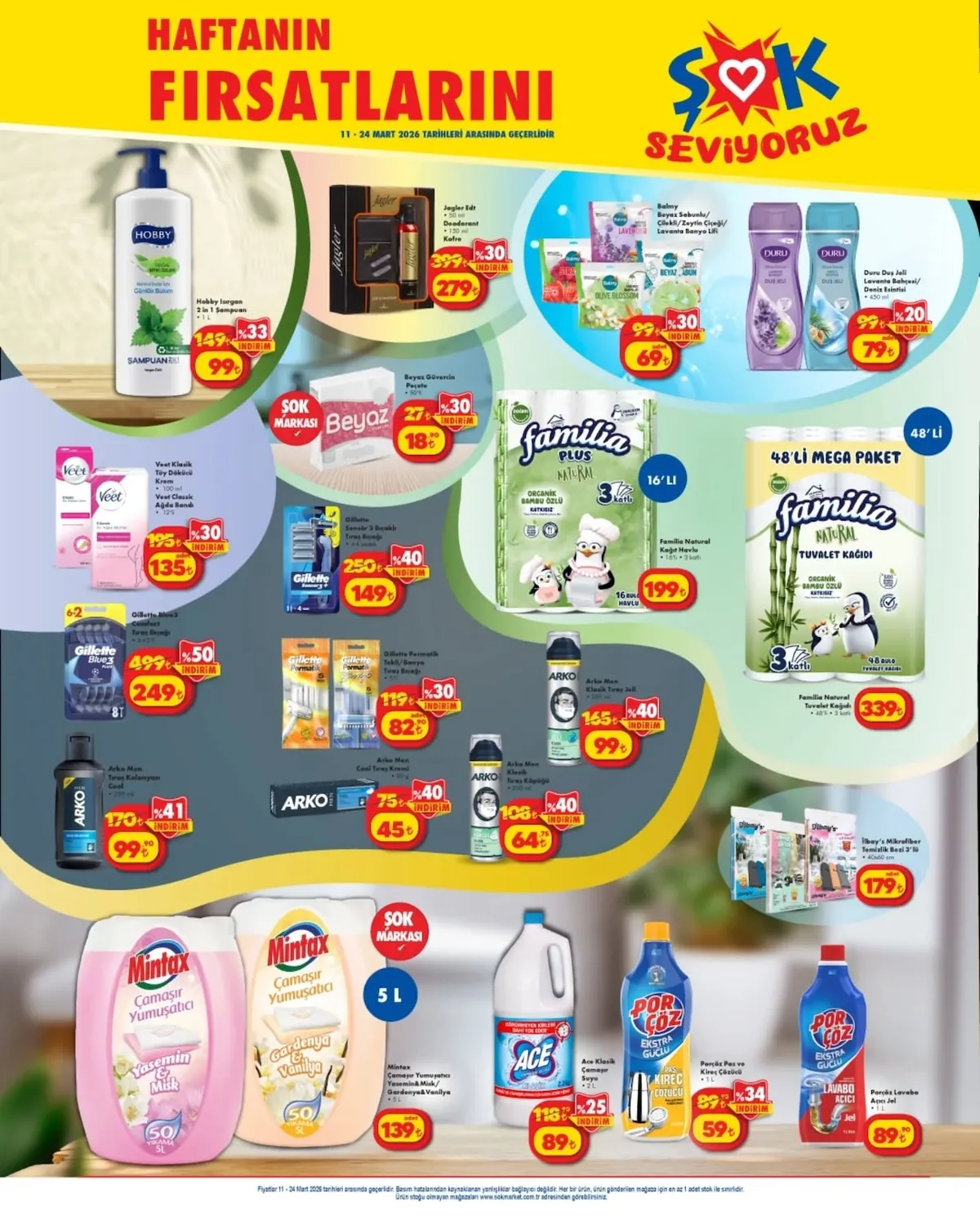 ŞOK Şok 11 Mart 2026 Aktüel Kataloğu sayfa 6: Familia Natural Tuvalet Kağıdı, Veet Klasik Tüy Dökücü Krem