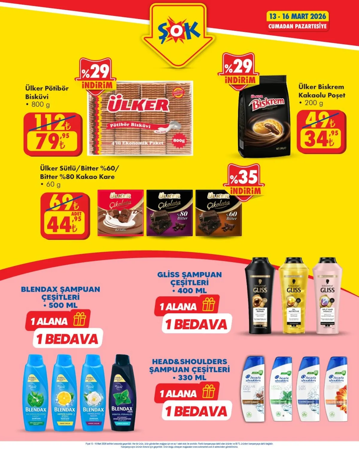ŞOK Şok 13 Mart 2026 Aktüel Kataloğu sayfa 3: Ülker Biskrem Kakaolu Poşet 200 G, Ülker Pötibör Bisküvi 800 G