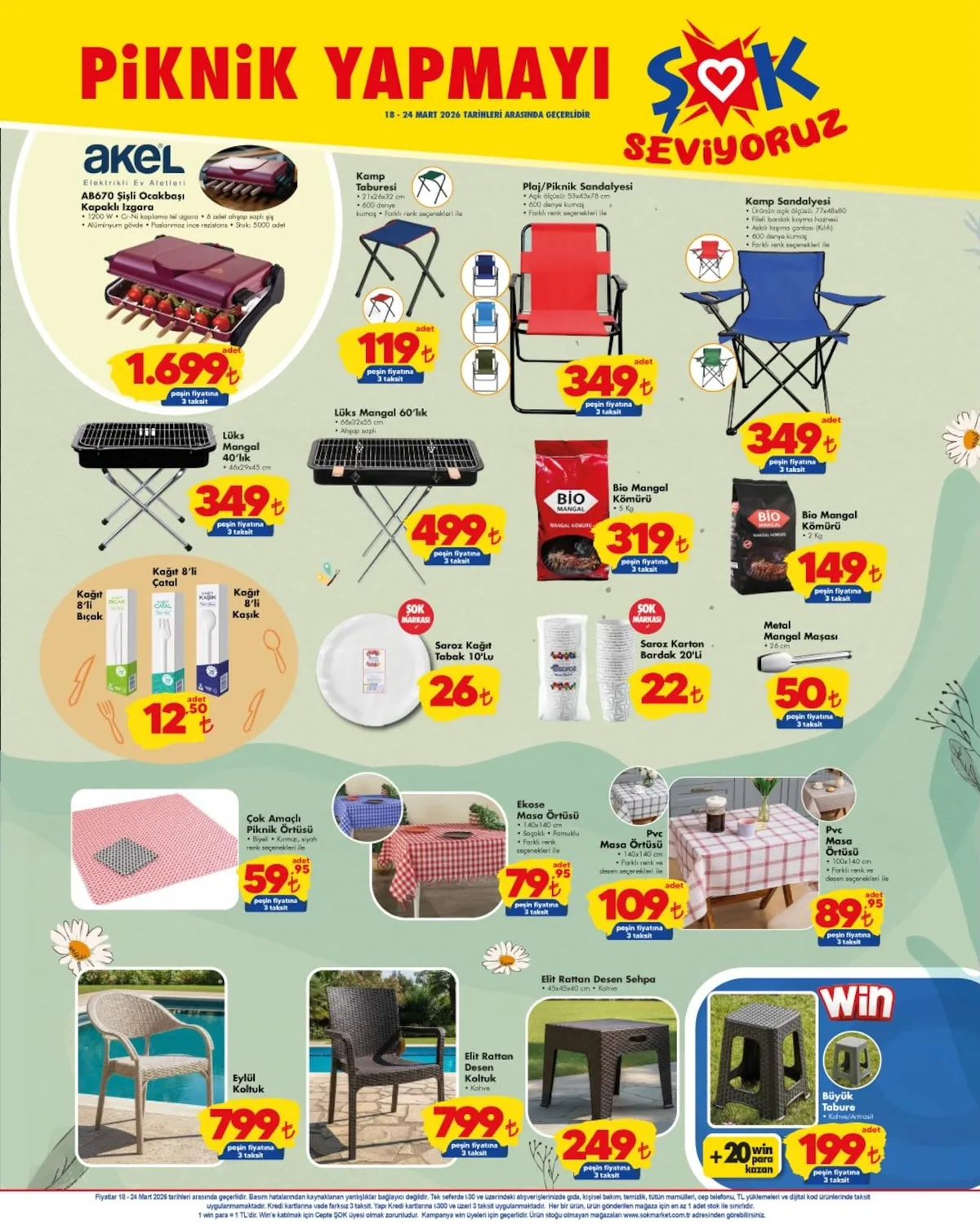 ŞOK Şok 18 Mart 2026 Aktüel Kataloğu sayfa 5: Ekose Masa Örtüsü, Bio Mangal Kömürü 5 Kg