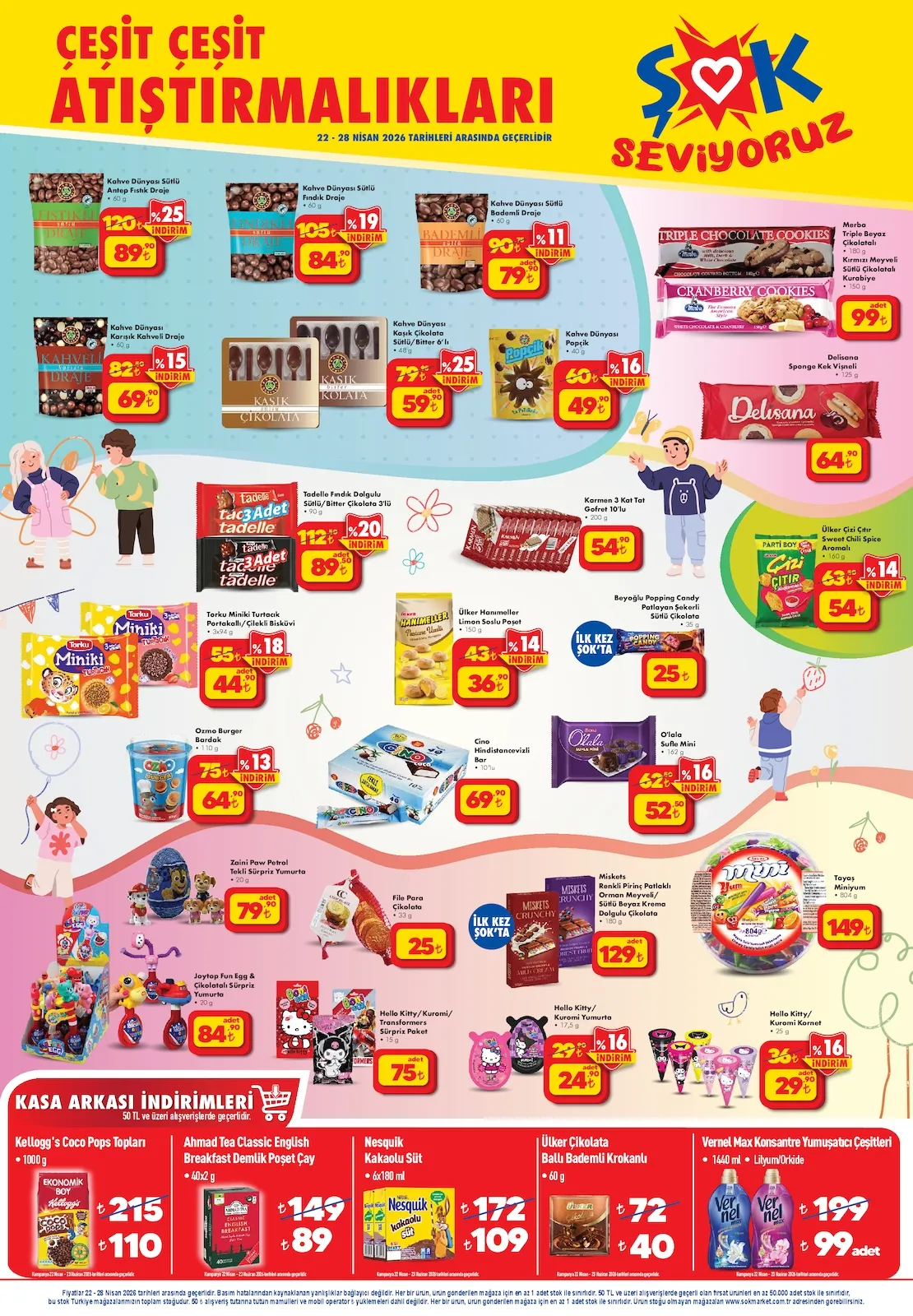 Şok Şok 21 Nisan 2026 Aktüel Kataloğu sayfa 2: Merba Triple Beyaz Çikolatalı Kurabiye 180G, Cino Hindistancevizli Bar 10'Lu