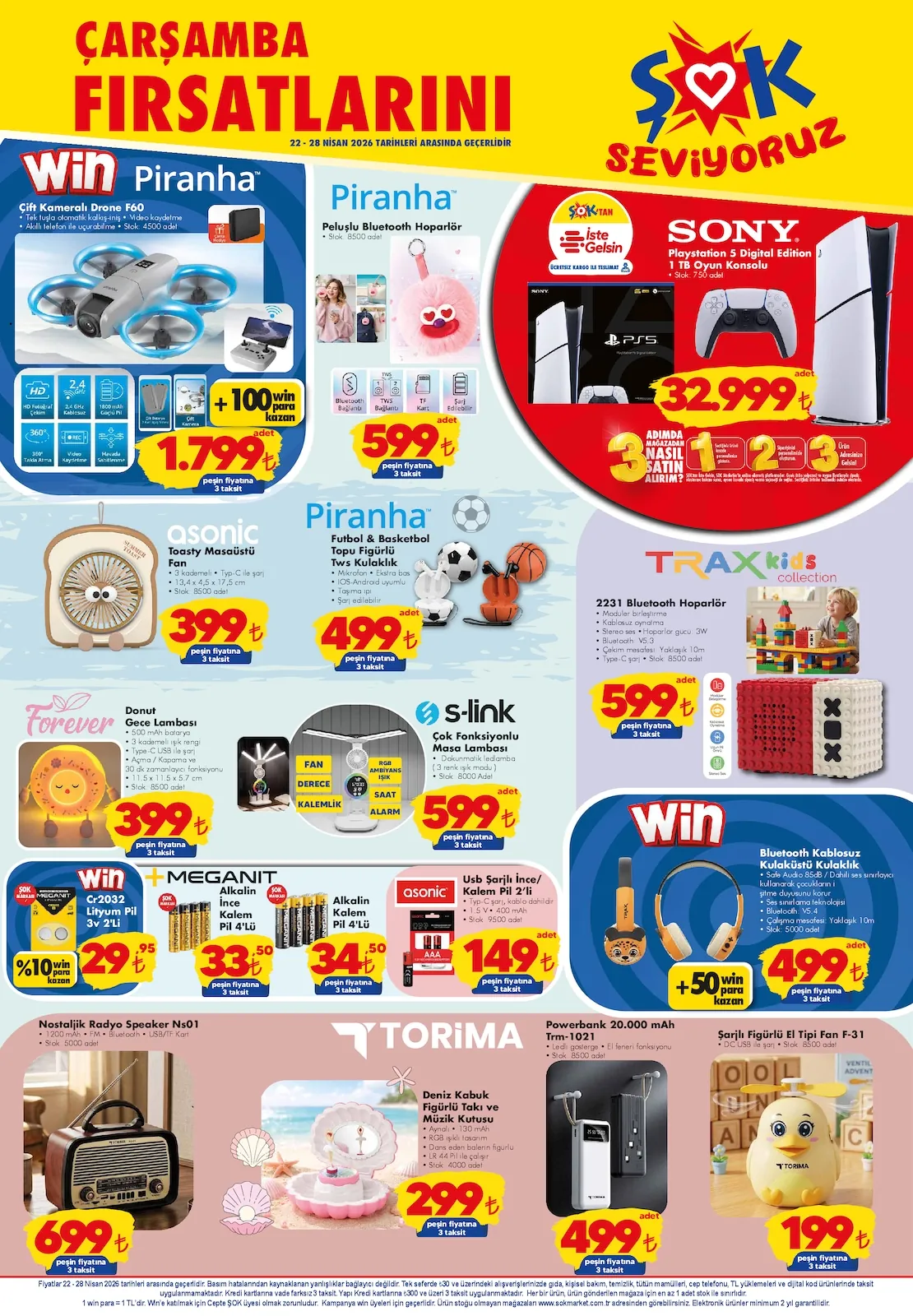 Şok Şok 21 Nisan 2026 Aktüel Kataloğu sayfa 6: Trax Kids Collection 2231 Bluetooth Hoparlör, Asonic Toasty Masasüstü Fan