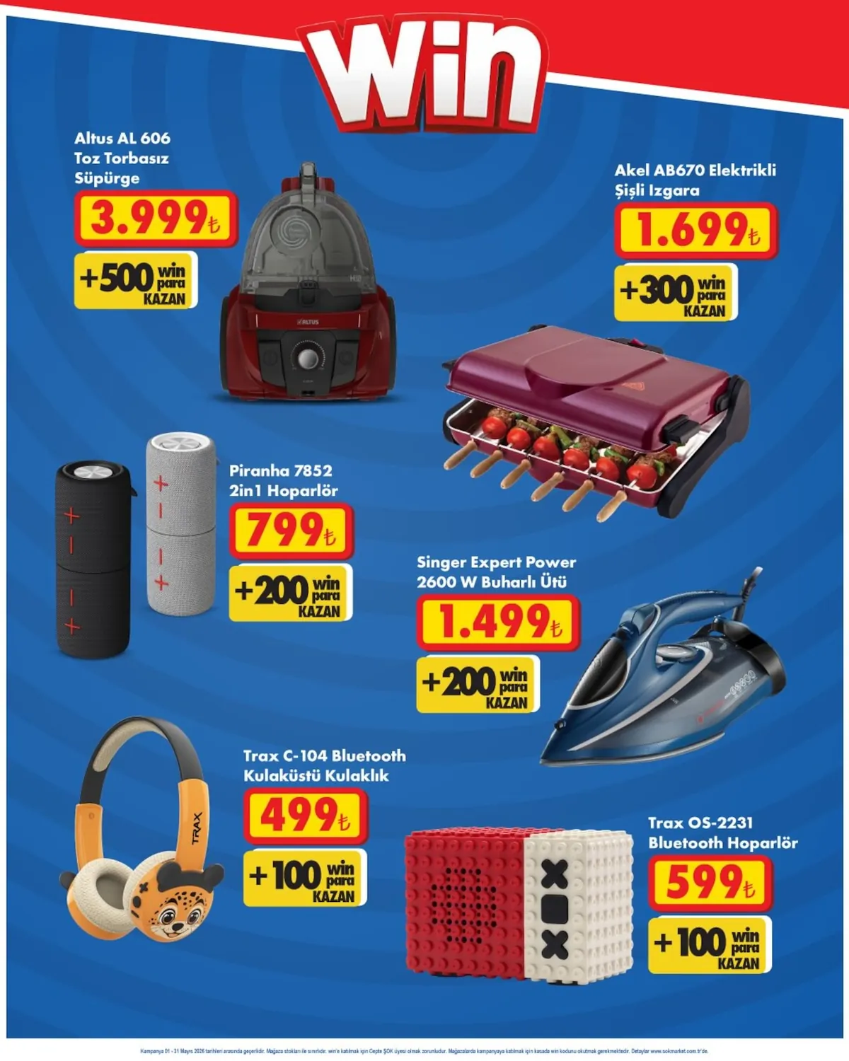 ŞOK Şok 1 Mayıs 2026 Aktüel Kataloğu sayfa 1: Piranha 7852 2In1 Hoparlör, Trax Os-2231 Bluetooth Hoparlör