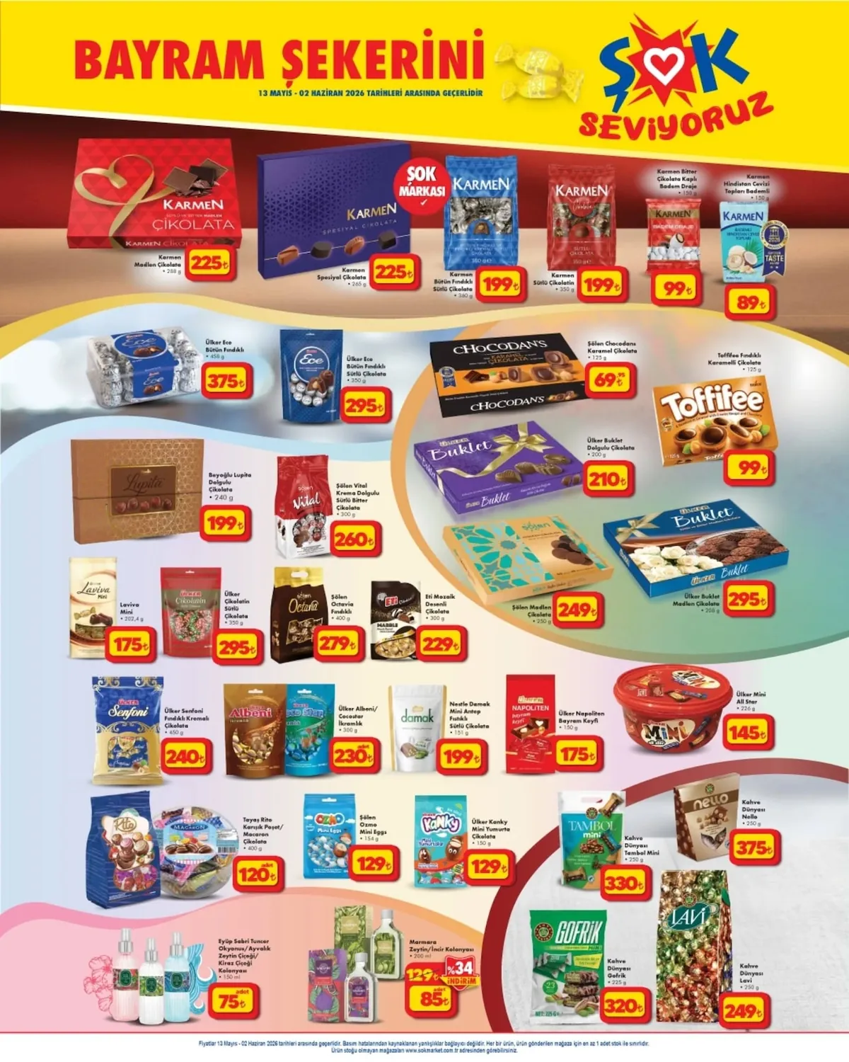 ŞOK Şok 13 Mayıs 2026 Aktüel Kataloğu sayfa 1: Ülker Albeni / Cocostar İkramlık 300G, Ülker Kanky Mini Yumurta Çikolata 150G