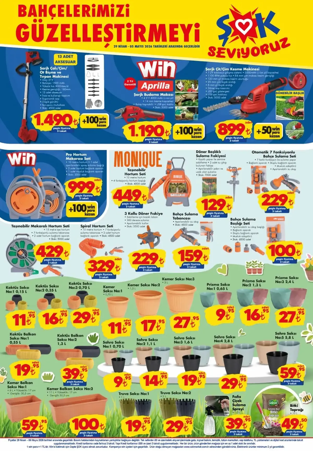 ŞOK ŞOK 29 Nisan 2026 Aktüel Ürünler Kataloğu sayfa 2: Taşınabilir Makaralı Hortum Seti 15 Metre Hortum, Prizma Saksı No:2 1,3 L
