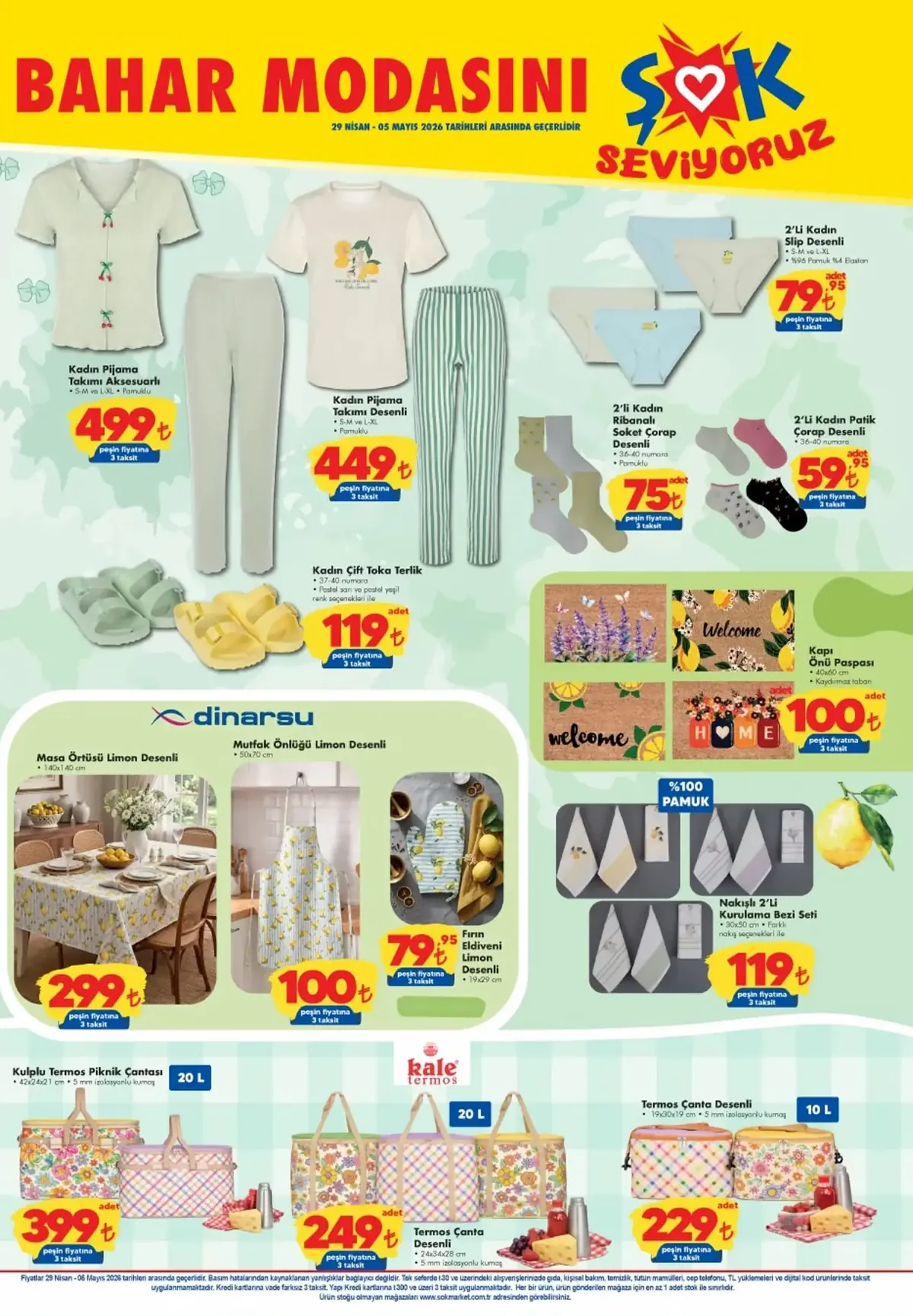 ŞOK ŞOK 29 Nisan 2026 Aktüel Ürünler Kataloğu sayfa 3: Kapı Önü Paspası 40X60 Cm, 2'Li Kadın Patik Çorap Desenli 36-40 Numara