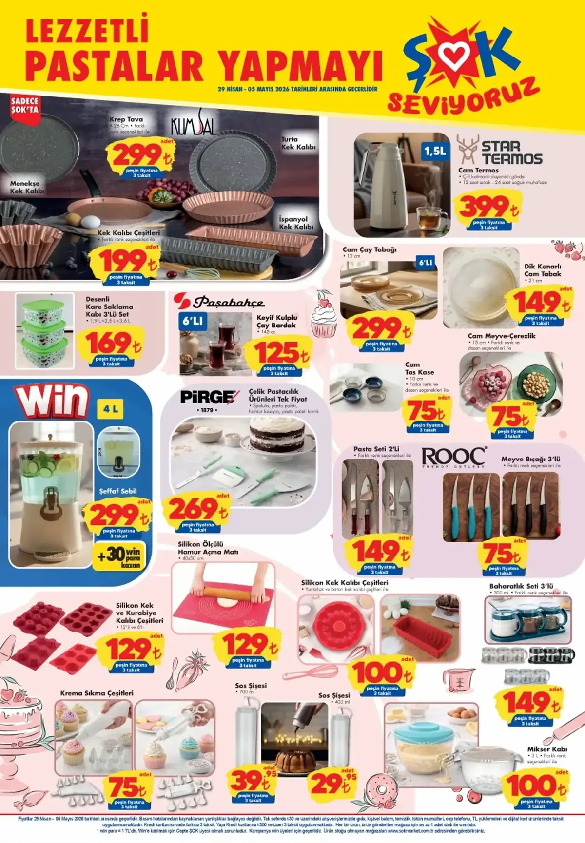ŞOK ŞOK 29 Nisan 2026 Aktüel Ürünler Kataloğu sayfa 4: Paşabahçe Keyif Kulplu Çay Bardak 6'Lı 145 Cc, Silikon Kek Ve Kurabiye Kalıbı Çeşitleri 12'Li Ve 6'Lı