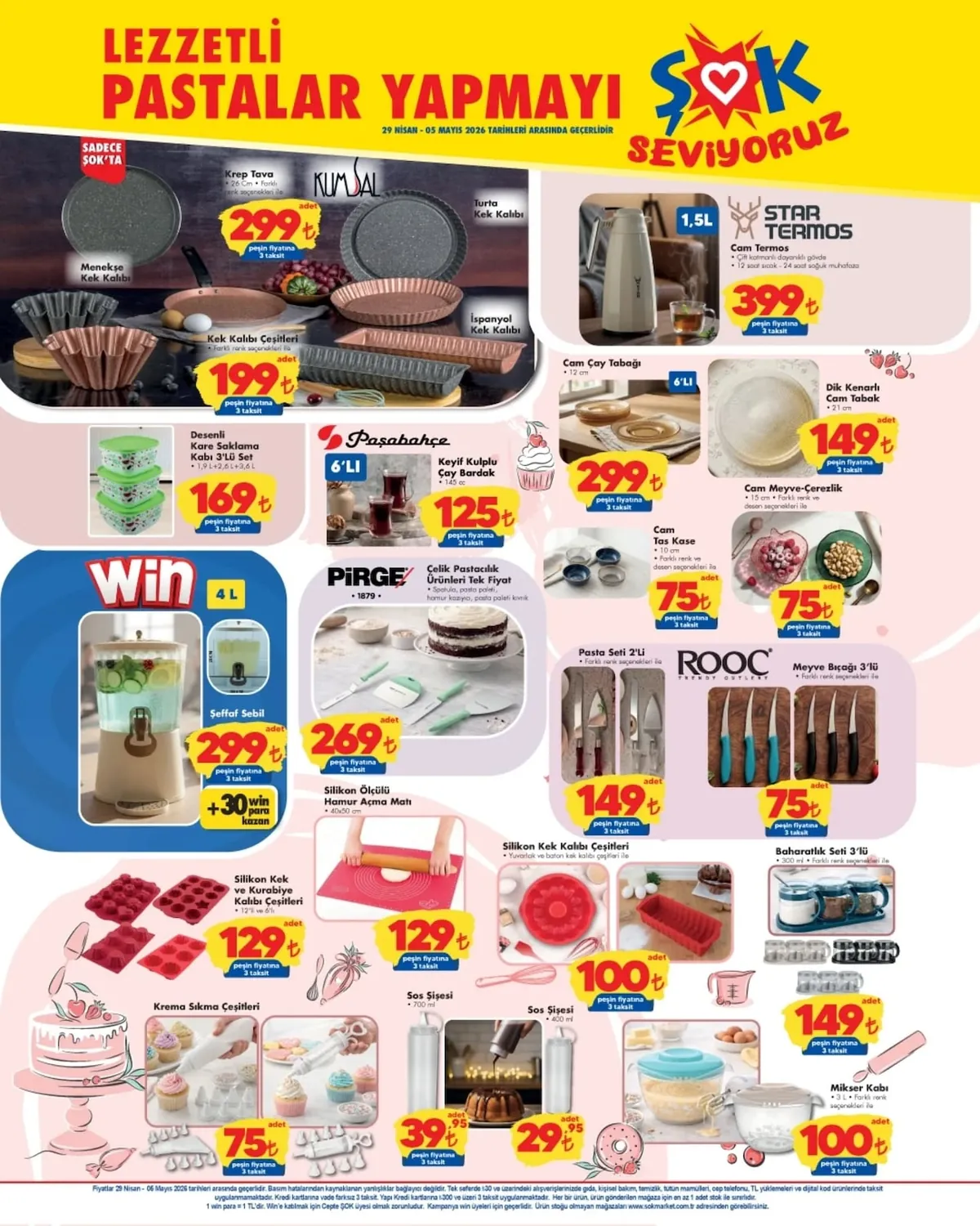 ŞOK Şok 29 Nisan 2026 Aktüel Kataloğu sayfa 4: Paşabahçe Keyif Kulplu Çay Bardak 6'Lı 145 Cc, Silikon Kek Ve Kurabiye Kalıbı Çeşitleri
