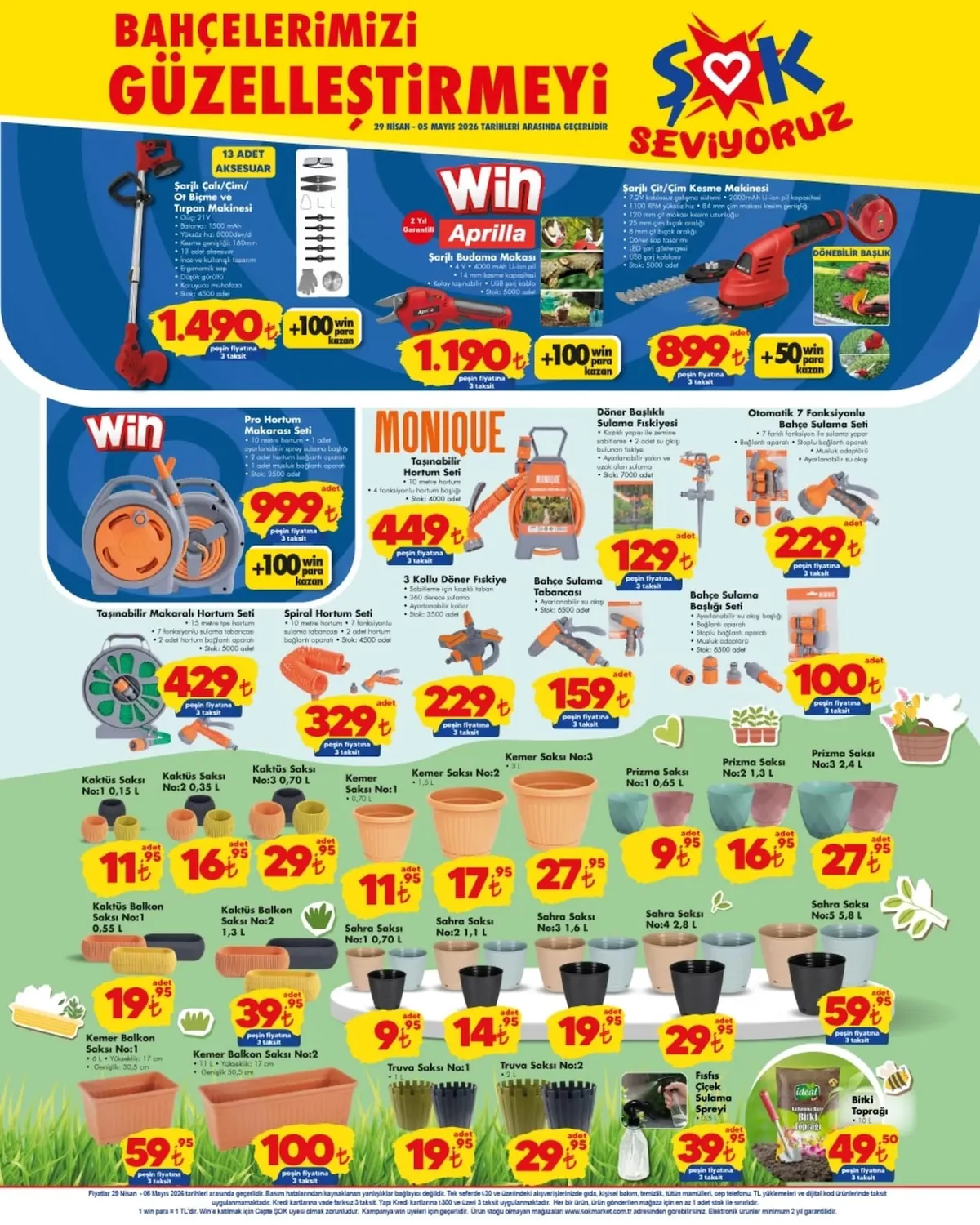 ŞOK Şok 29 Nisan 2026 Aktüel Kataloğu sayfa 6: Prizma Saksı No:2 1,3 L, Taşınabilir Makaralı Hortum Seti