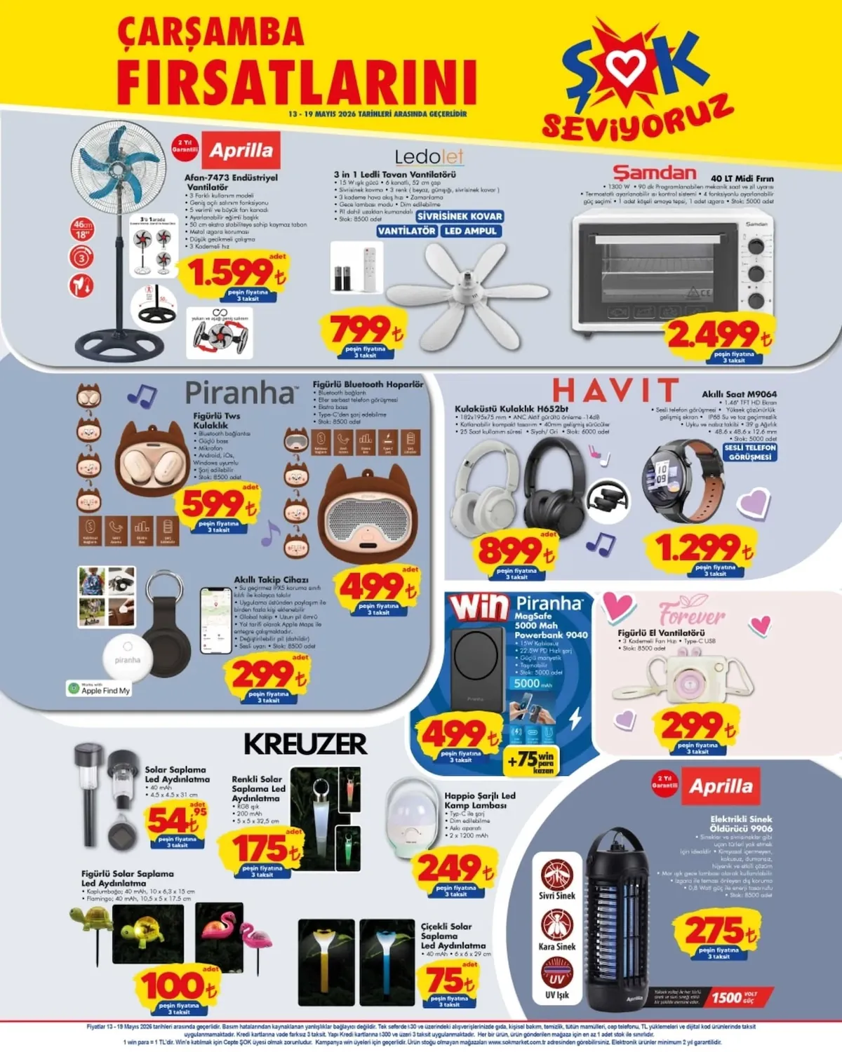 ŞOK Şok 13 Mayıs 2026 Aktüel Kataloğu sayfa 3: Piranha Magsafe 5000 Mah Powerbank 9040, Akıllı Takip Cihazı