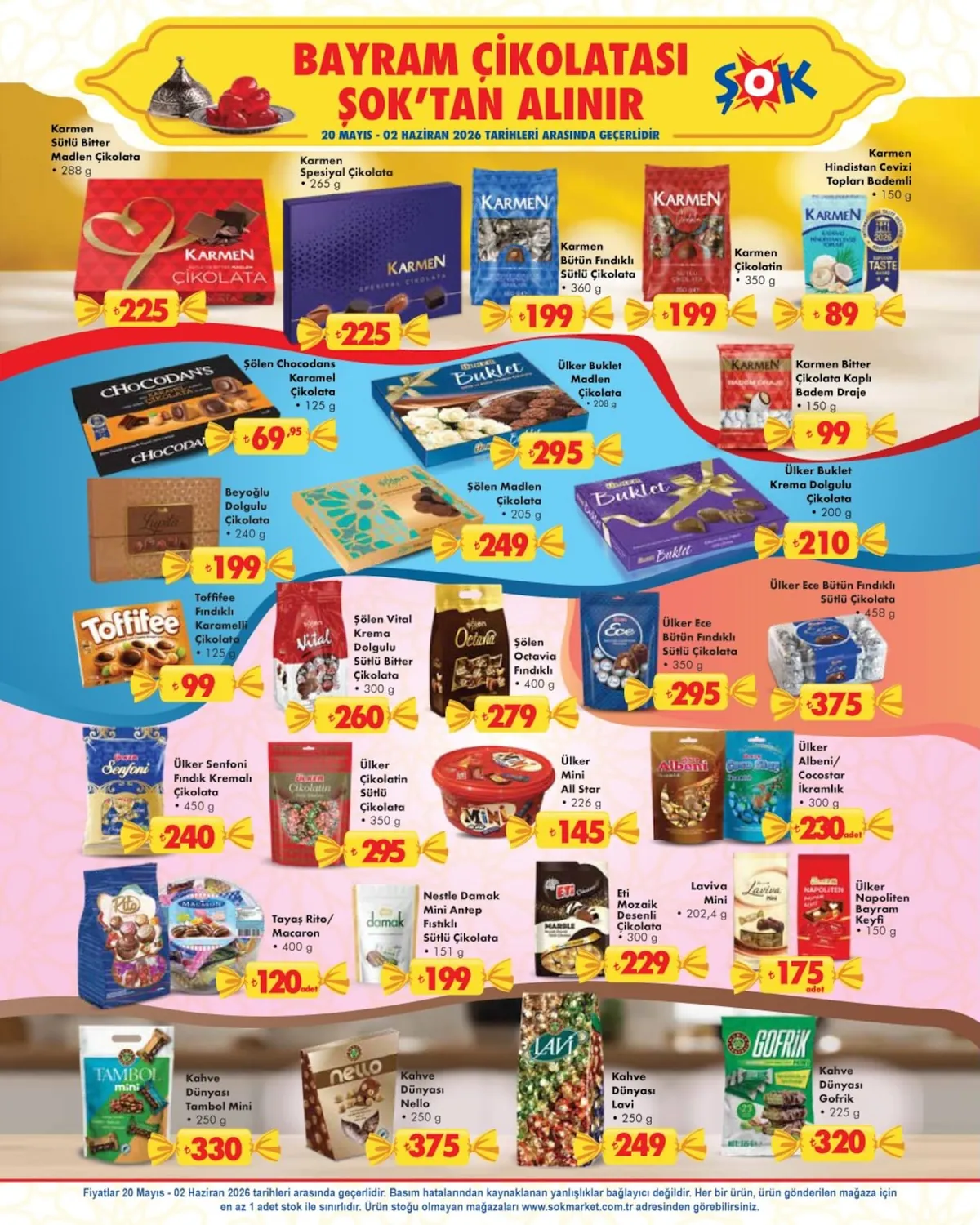 ŞOK Şok 20 Mayıs 2026 Aktüel Kataloğu sayfa 1: Kahve Dünyasi Nello 250G, Ülker Çikolatin Sütlü Çikolata 350G